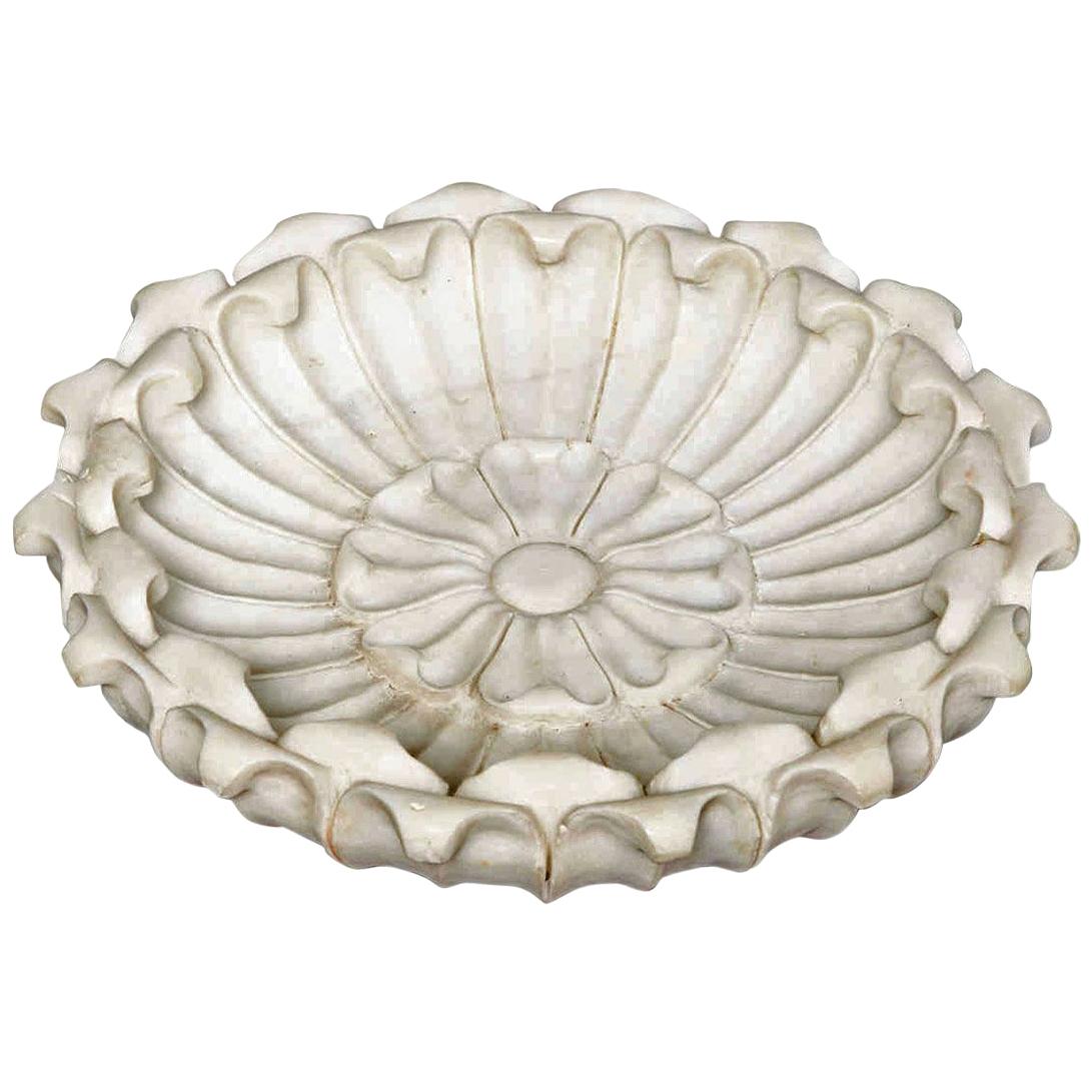 Hand Carved Marble Flower Bowl, Mid-20th Century For Sale