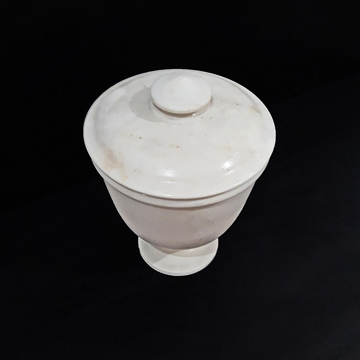 Anglo-Indian Hand-Carved Marble Goblet from India, with Lid