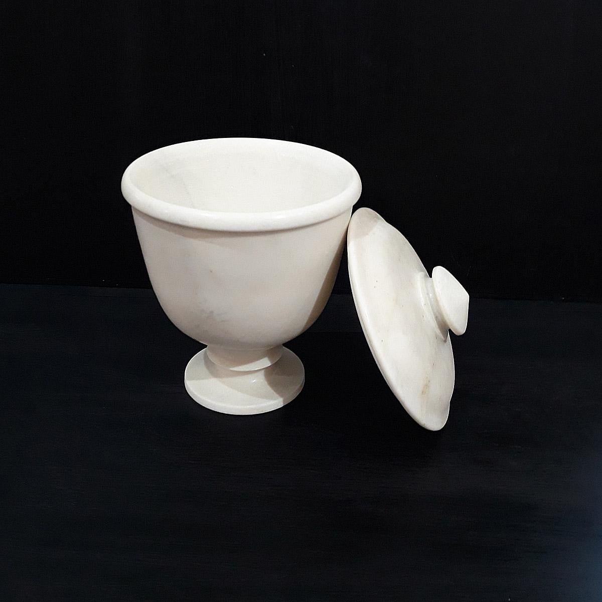 Late 20th Century Hand-Carved Marble Goblet from India, with Lid