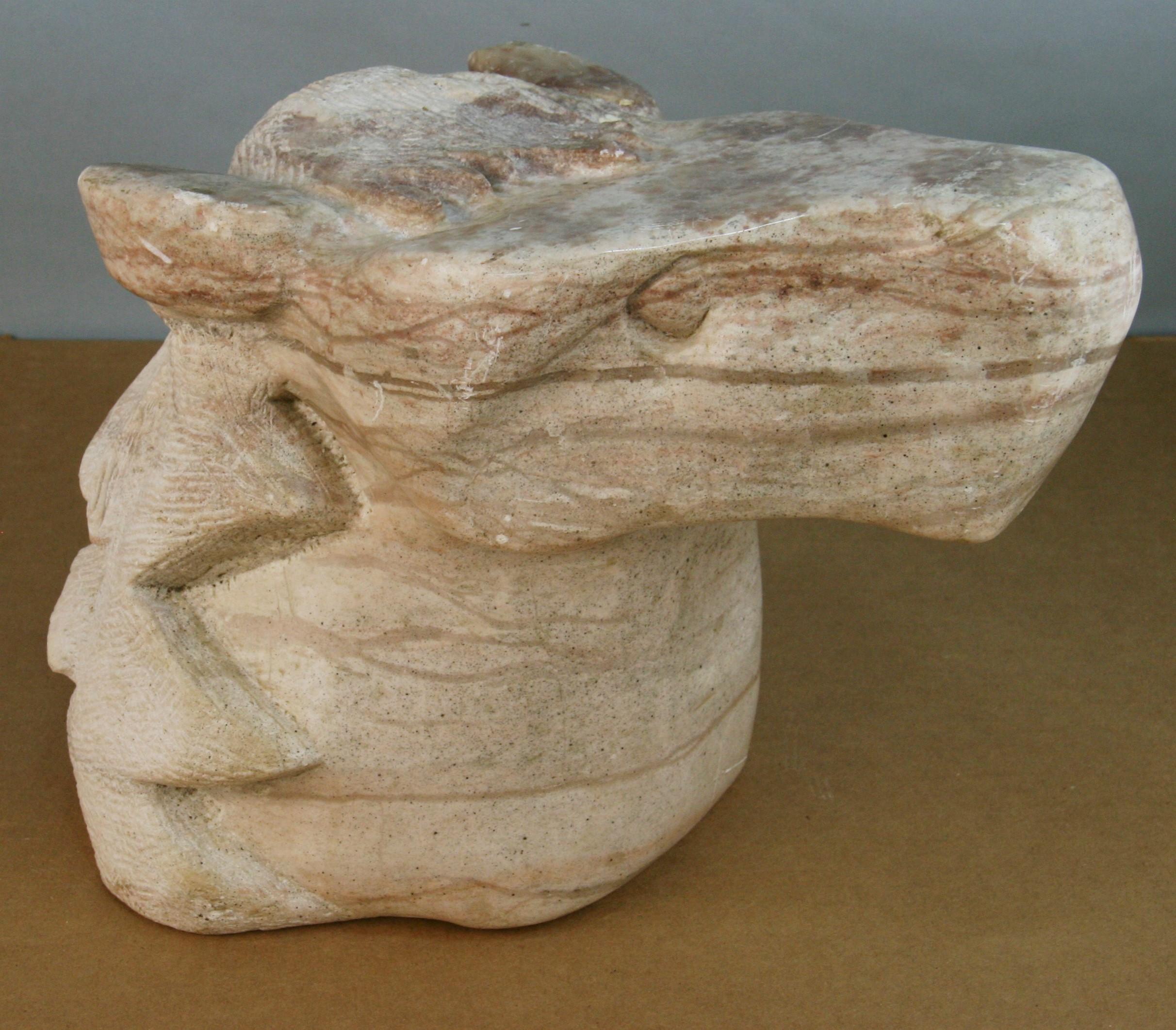 Hand carved marble abstract lioness sculpture signed L.Meyer.