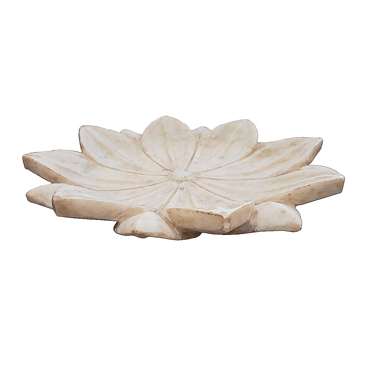 Indian Hand-Carved Marble Lotus Plate, Mid 20th Century