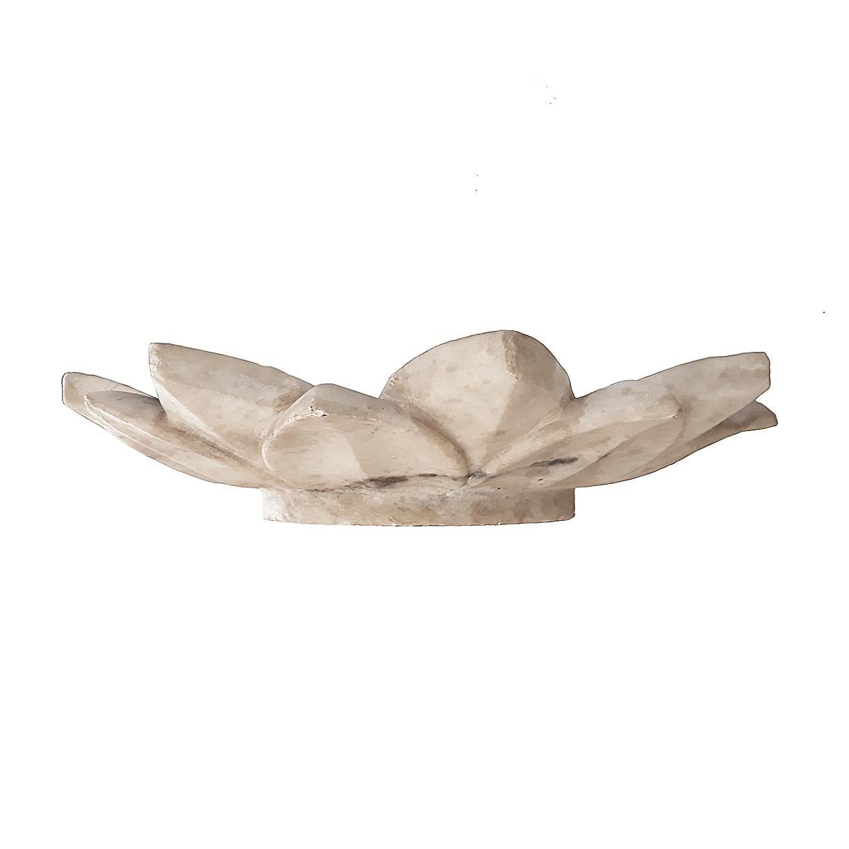 Hand-Carved Marble Lotus Plate, Mid 20th Century 2