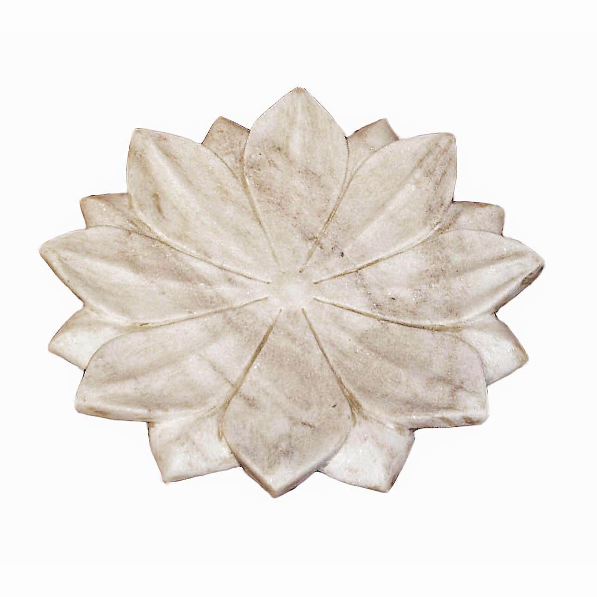 Hand-Carved Marble Lotus Plate, Mid 20th Century 3