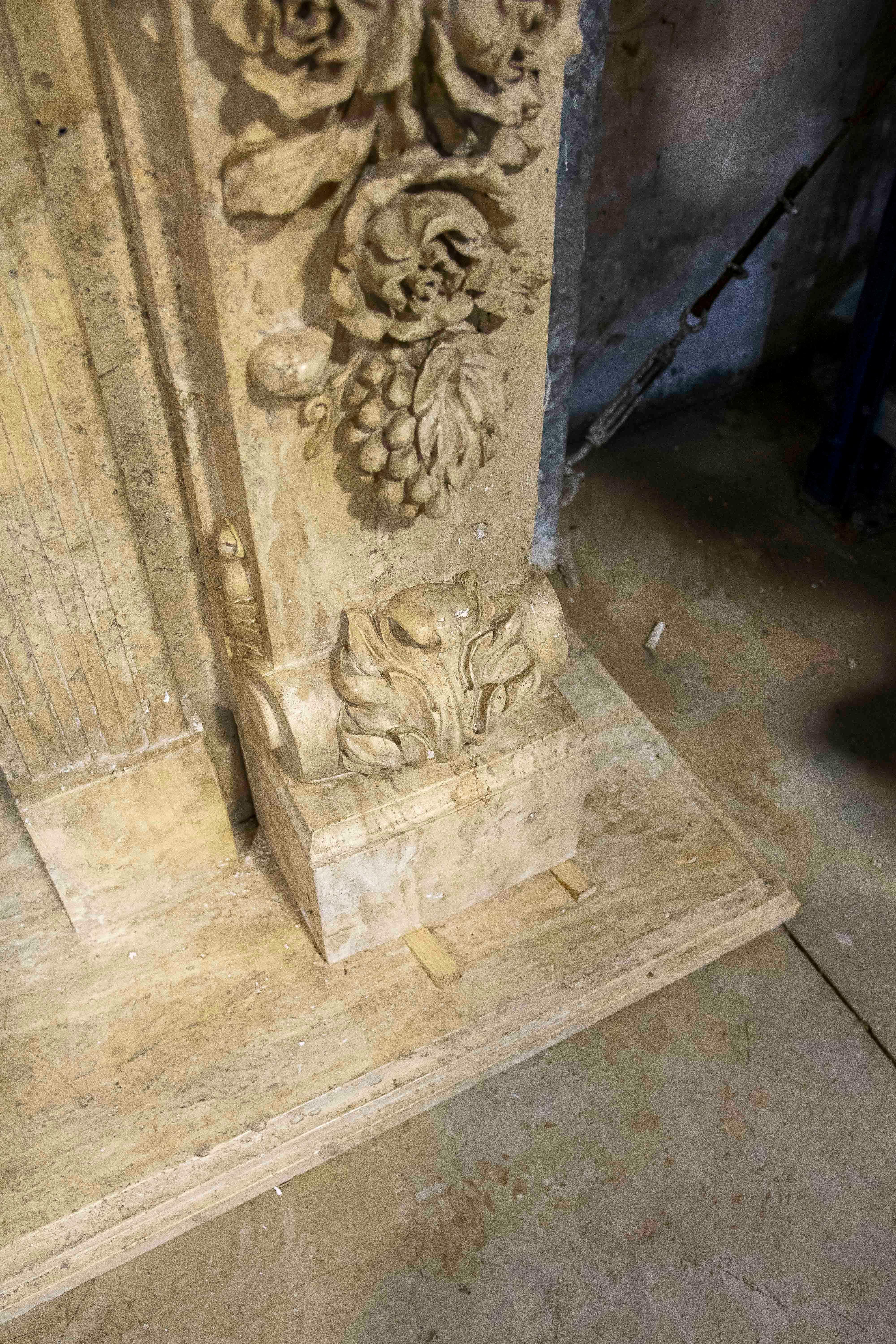 Hand Carved Marble Monumental Fireplace with Classical Motifs and Lion Masks For Sale 6