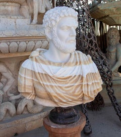 Hand-Carved Marble & Onyx Bust of Marcus Aurelius on Base