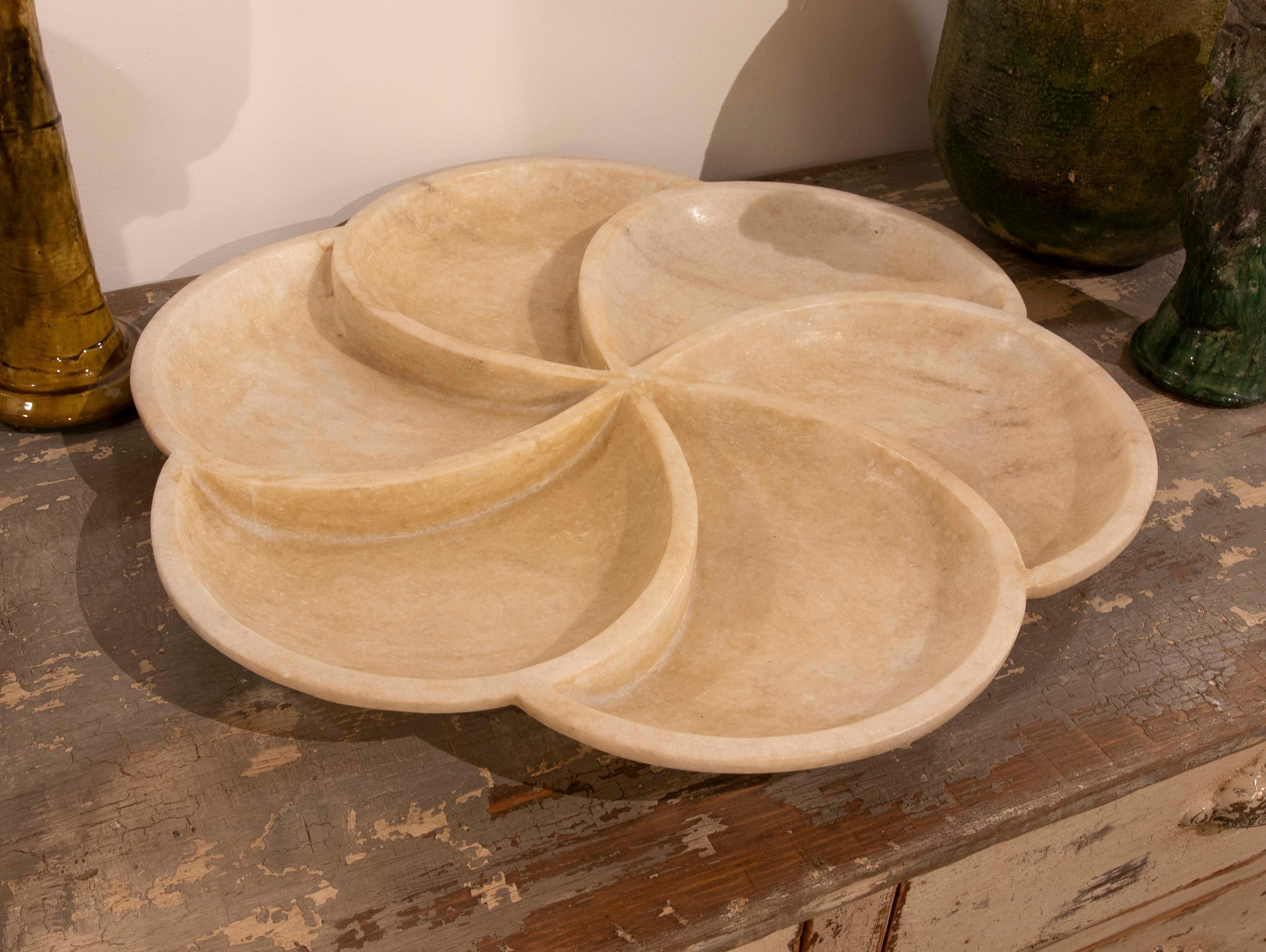 Spanish Hand Carved Marble Plate with Rounded Forms For Sale