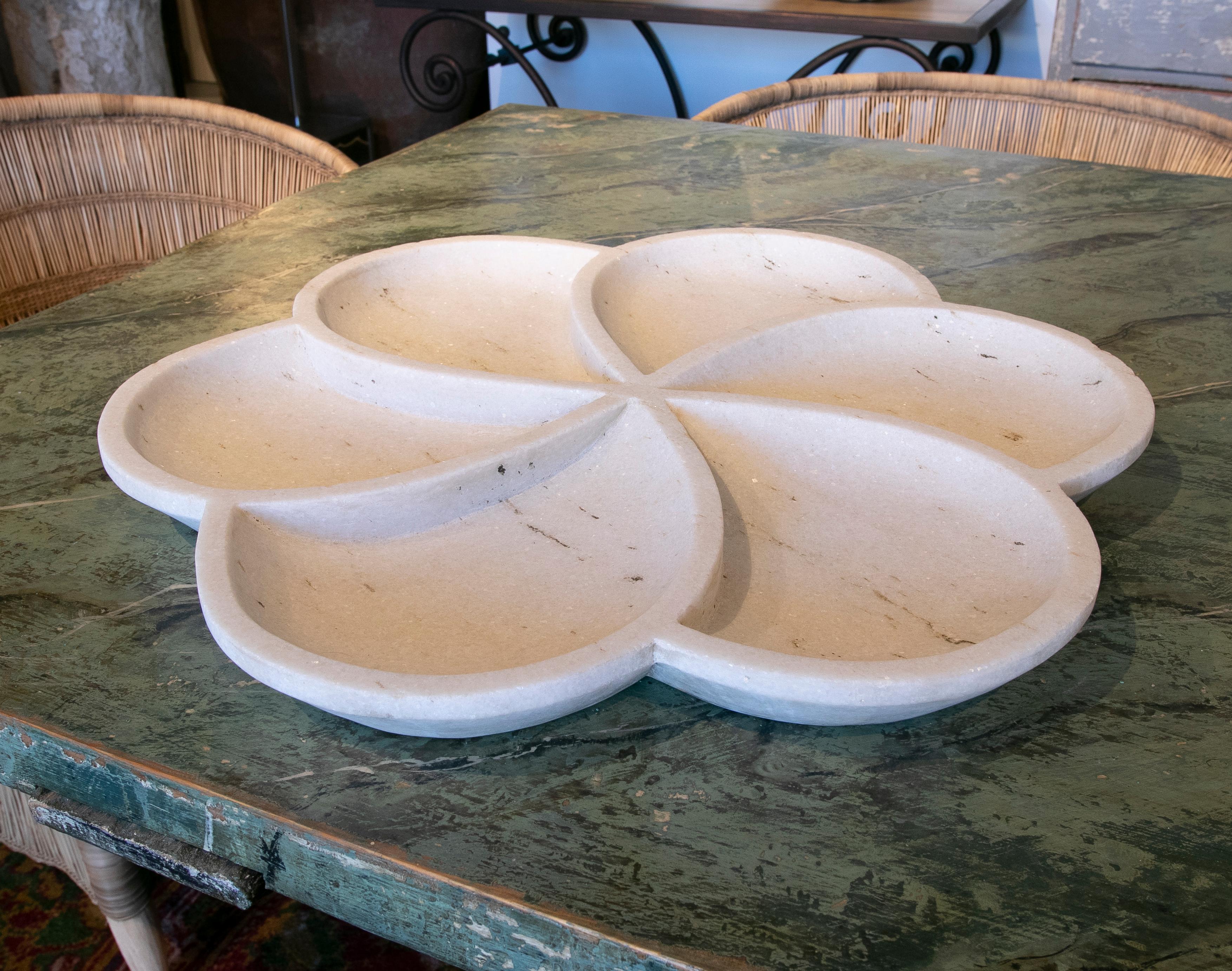 Spanish Hand-Carved Marble Plate with Rounded Forms For Sale