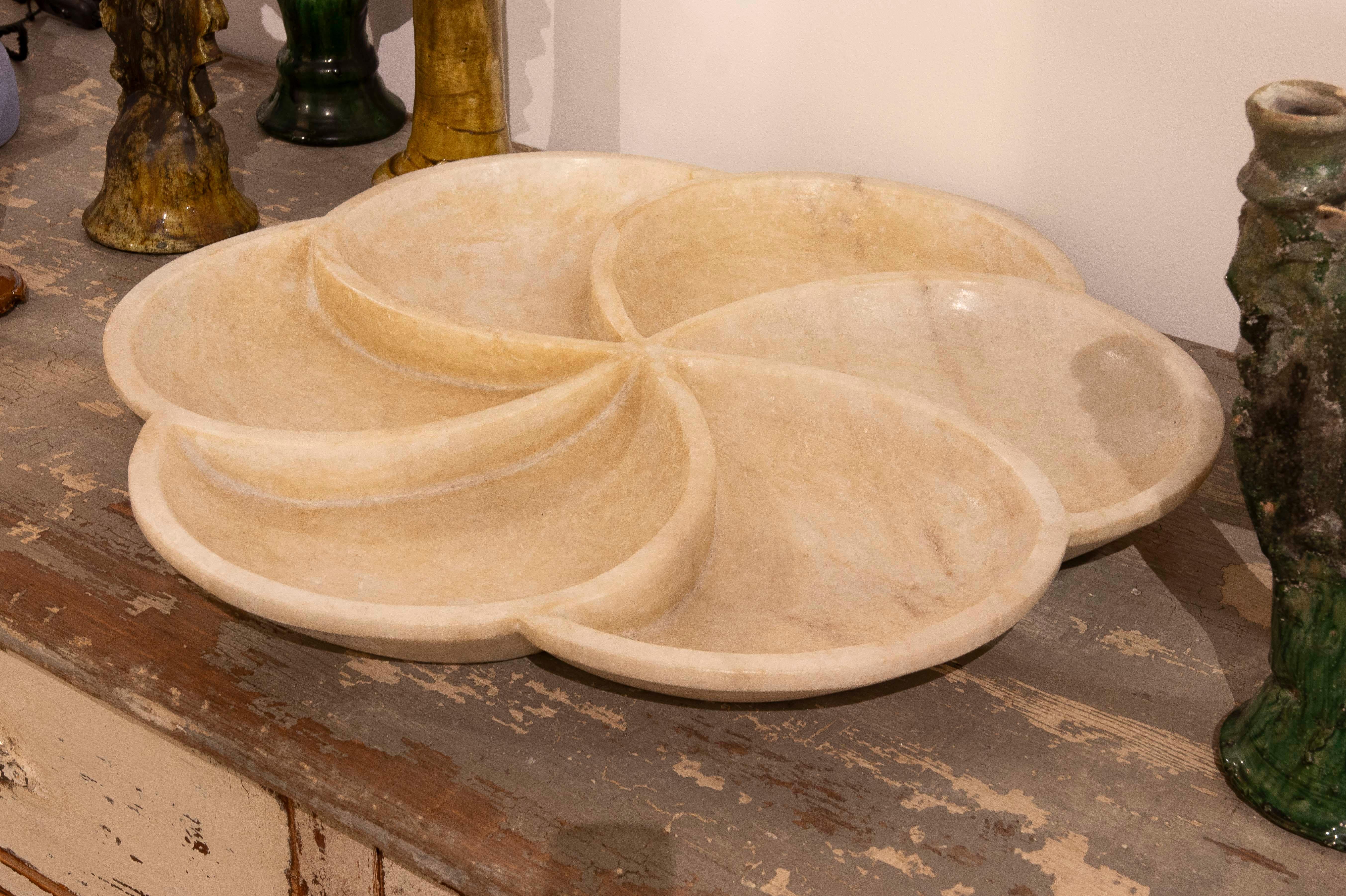 Hand-Carved Hand Carved Marble Plate with Rounded Forms For Sale