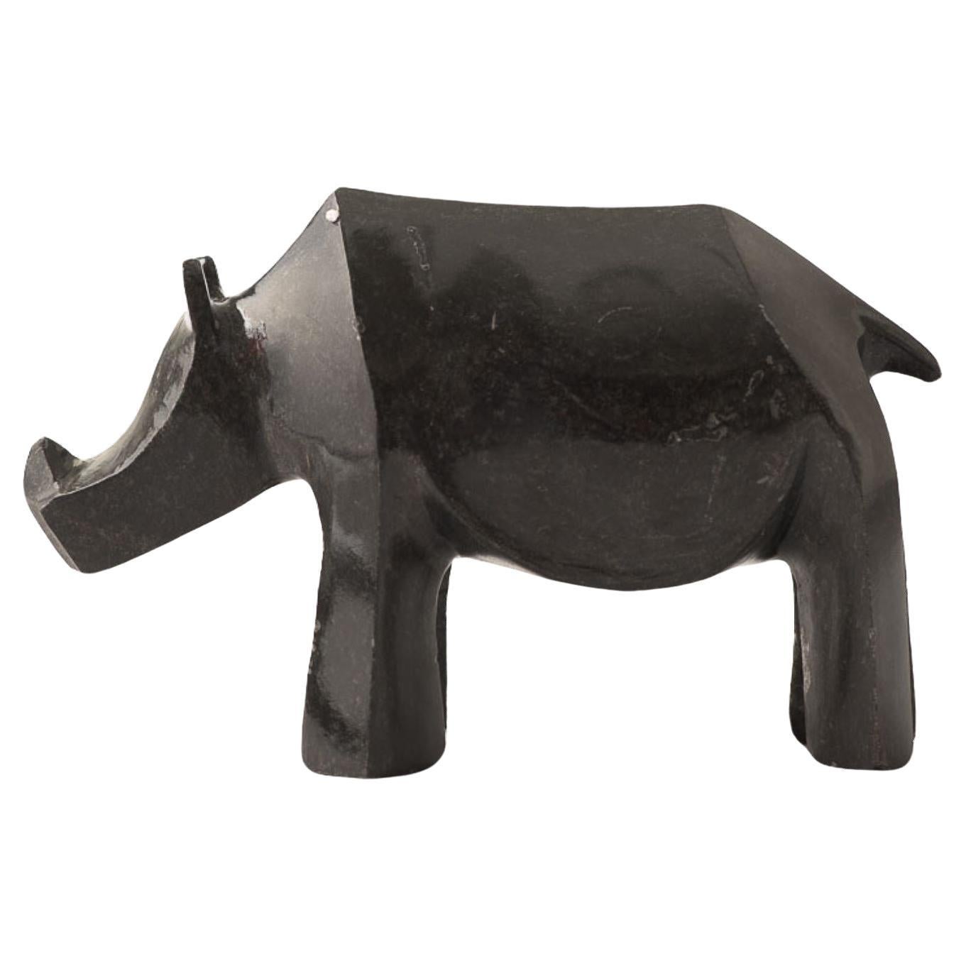 Indian Hand Carved Marble Rhino Sculpture by Kunaal Kyhaan For Sale