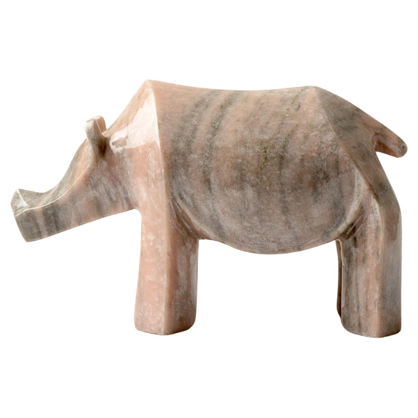 Hand-Carved Hand Carved Marble Rhino Sculpture by Kunaal Kyhaan For Sale
