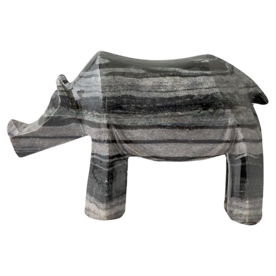 Hand Carved Marble Rhino Sculpture by Kunaal Kyhaan For Sale
