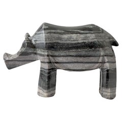 Hand Carved Marble Rhino Sculpture by Kunaal Kyhaan