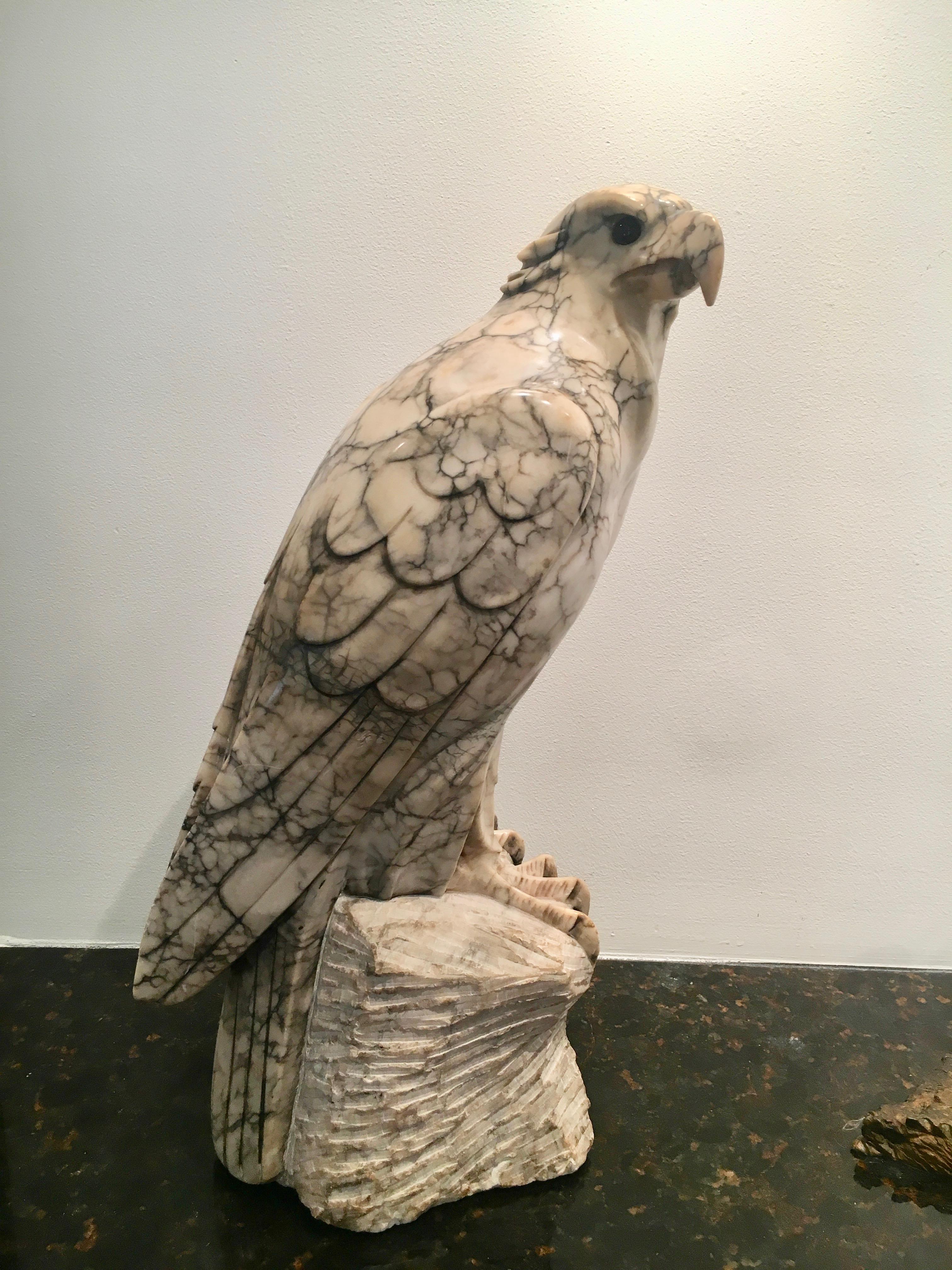 Hand-carved marble sculpture of - a Bald Eagle - vintage and a wonderful hand-carved representation. Handsome in any room or on a pedestal.
