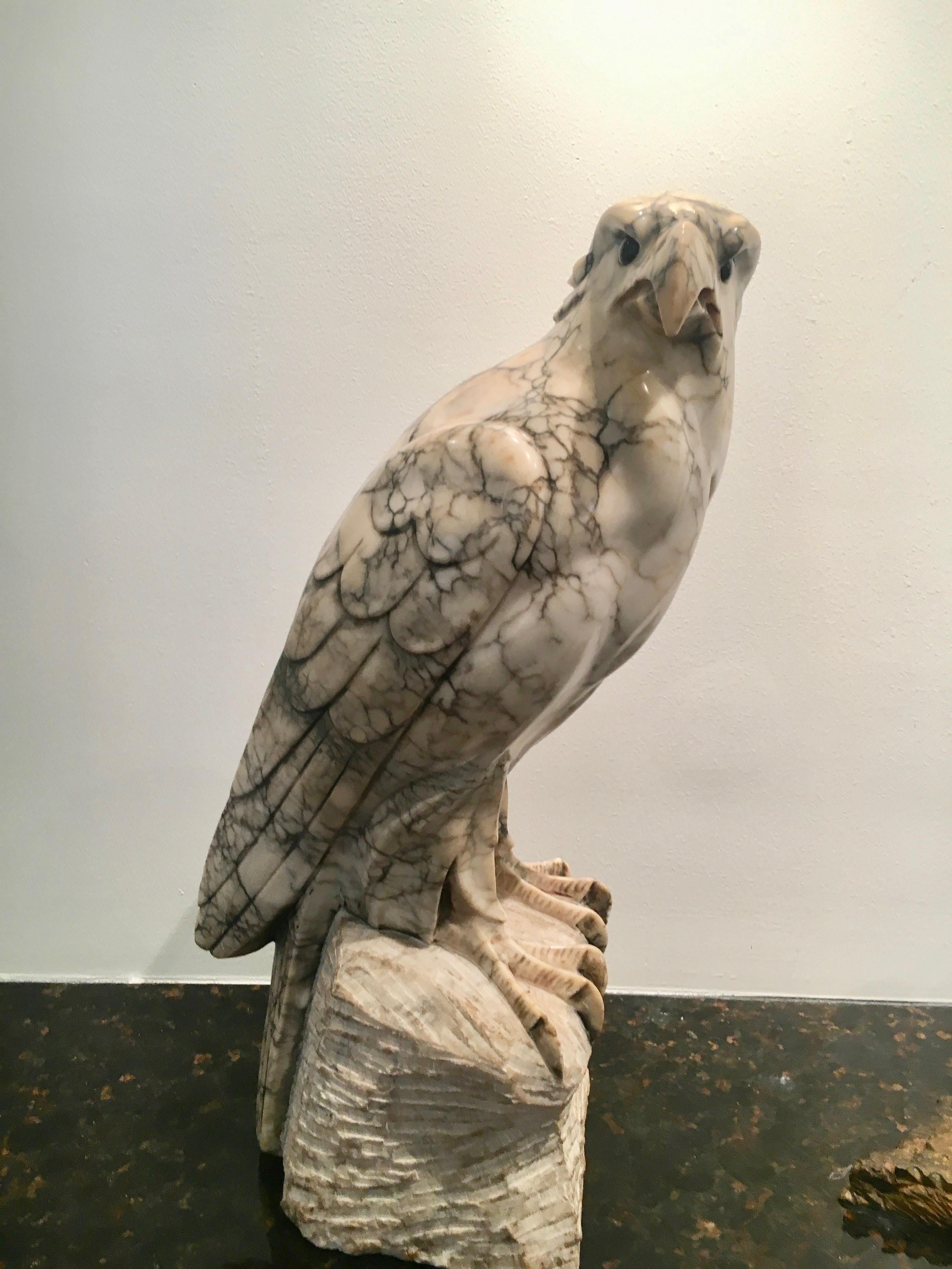 Mid-Century Modern Hand-Carved Marble Sculpture of a Bald Eagle