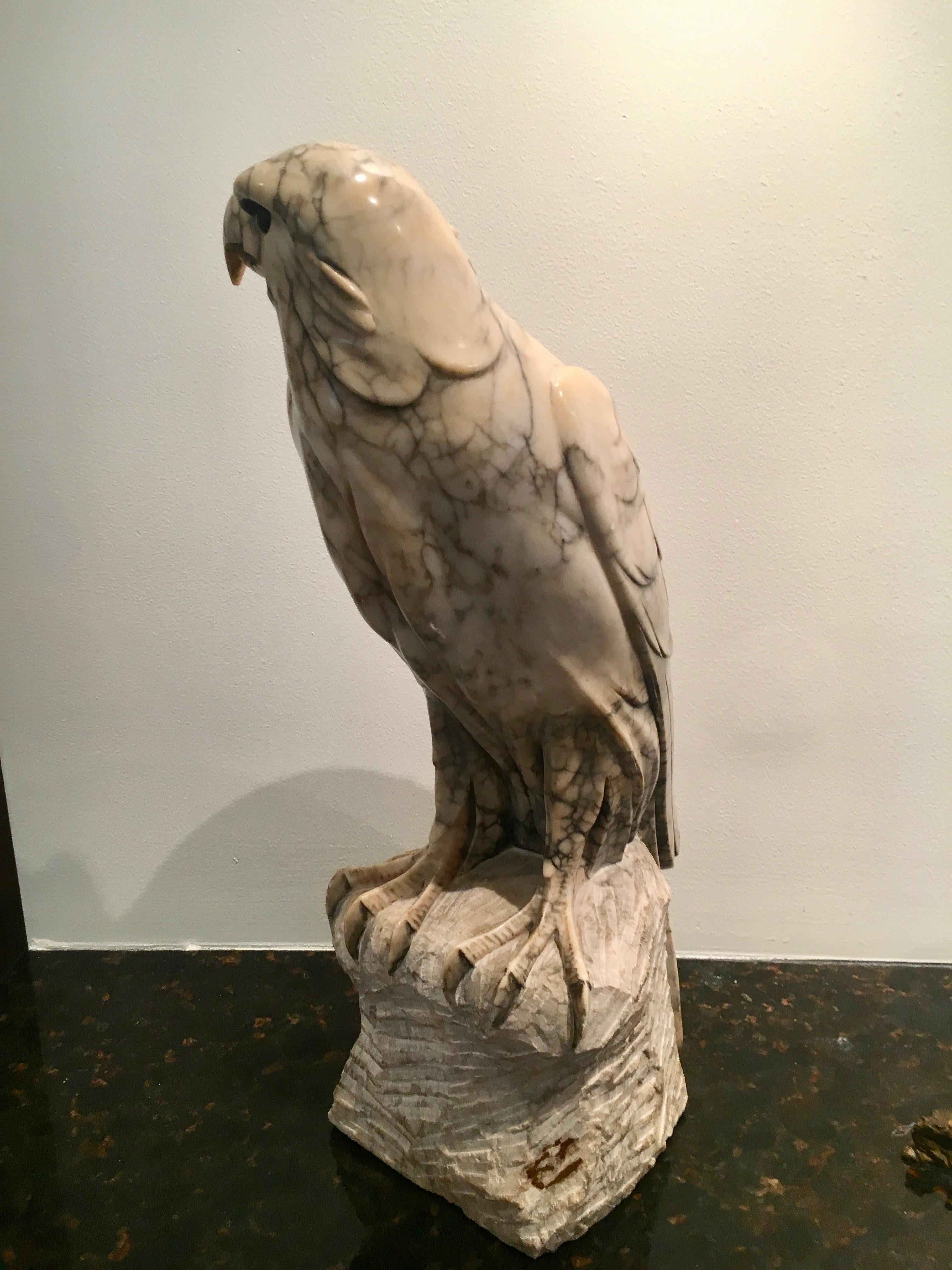 20th Century Hand-Carved Marble Sculpture of a Bald Eagle