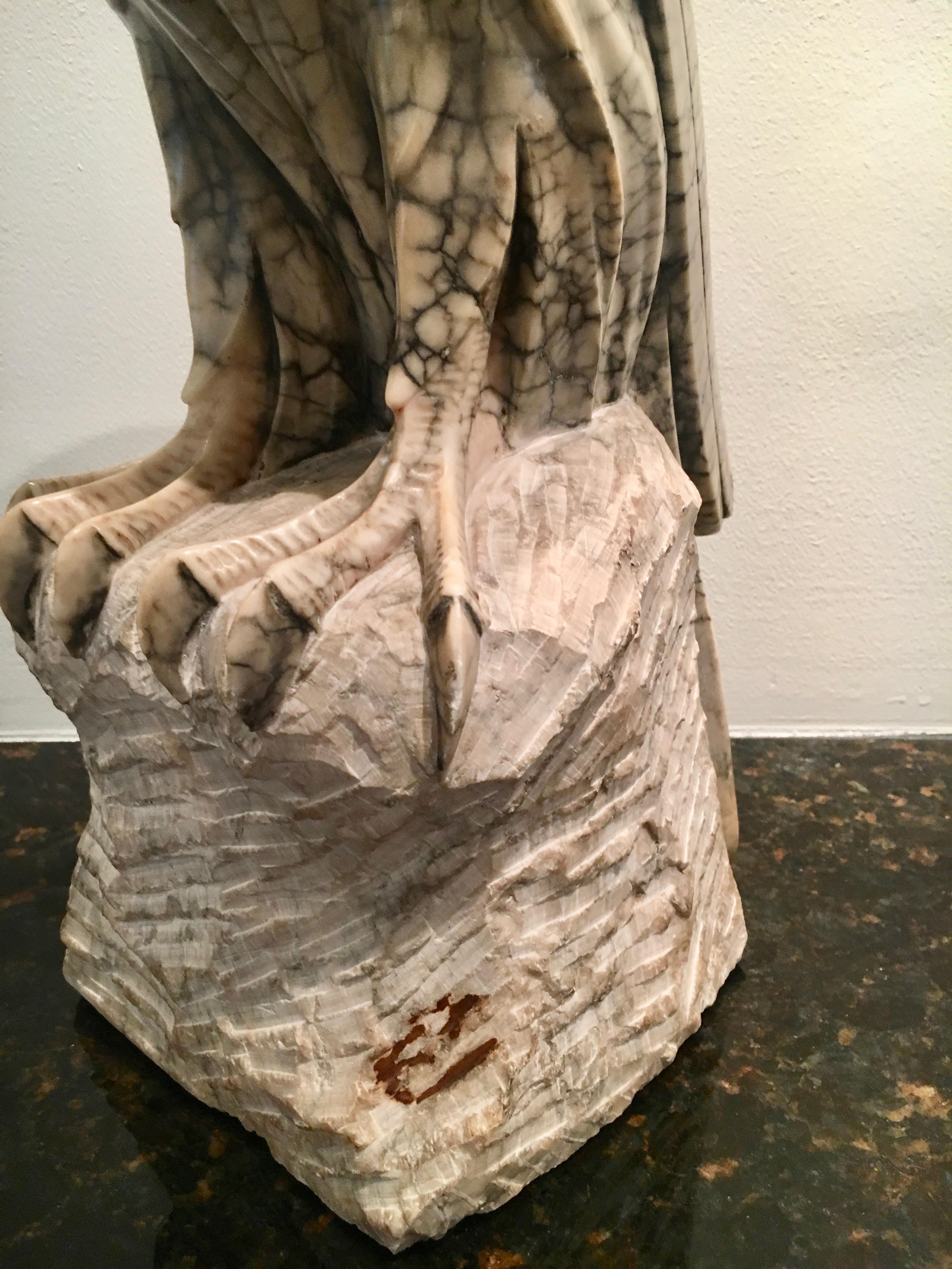 Hand-Carved Marble Sculpture of a Bald Eagle 1