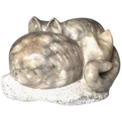 Hand Carved Marble Sculpture of Yin and Yang Cats Signed A. Fields