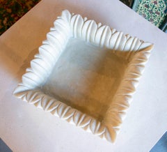 Hand-Carved Marble Square Container in the Shape of a Natural Flower