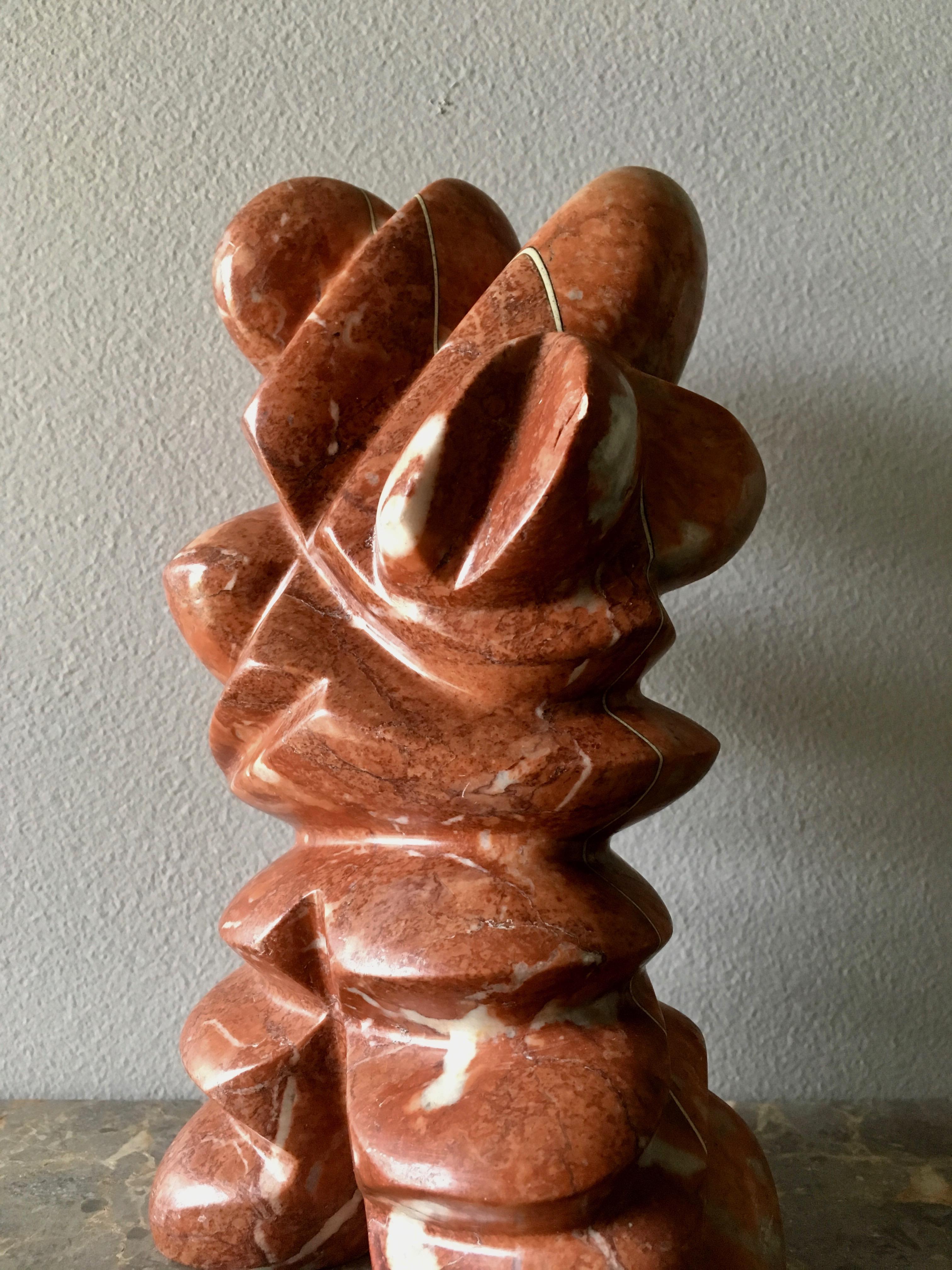 Hand Carved Marmo Rosso Sculpture 'No.60', Signed, Melbourne 2001 4