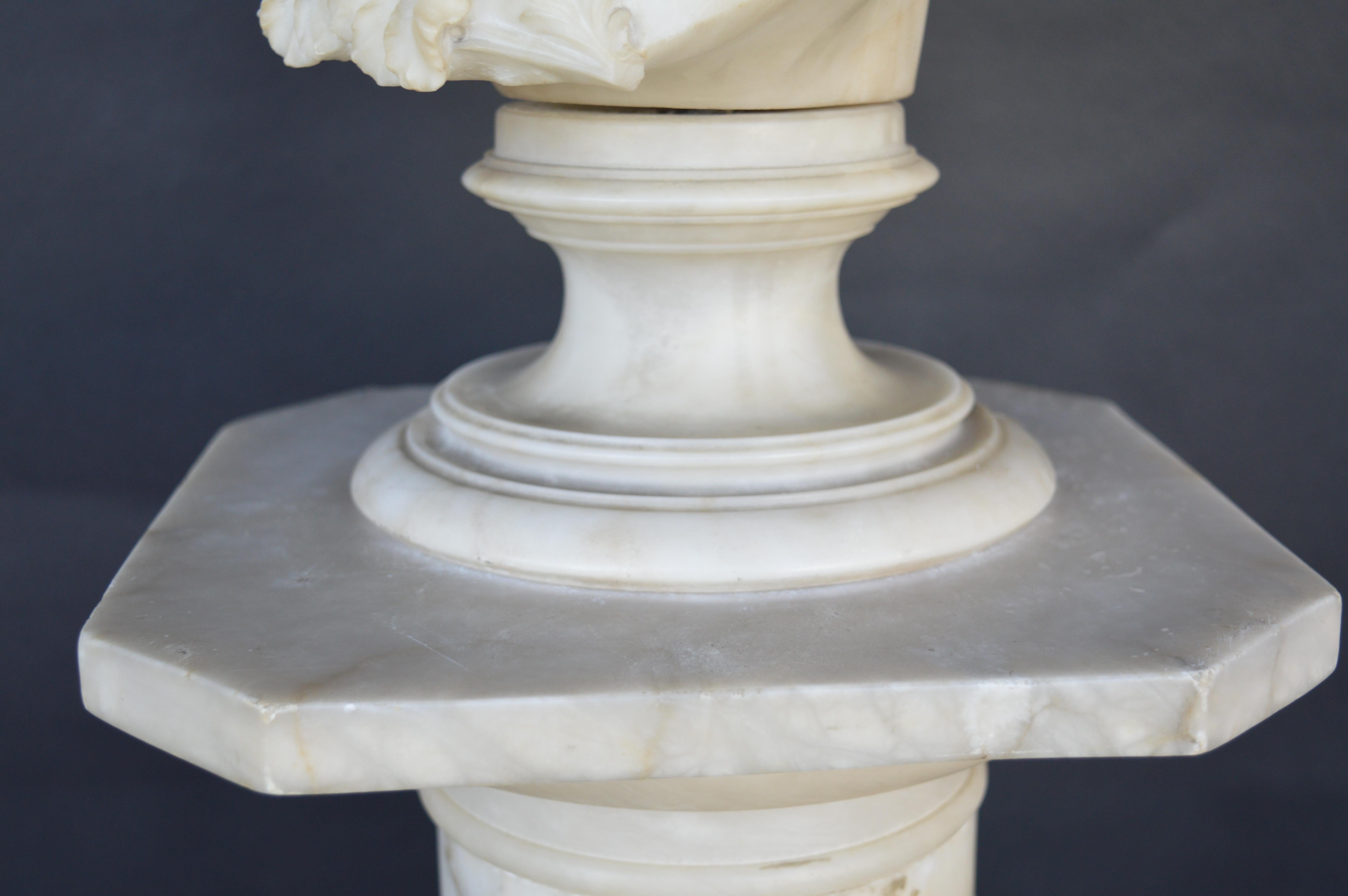 Hand Carved Marble Bust of Sarah Siddon with Original Pedestal For Sale 7