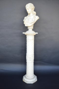 Hand Carved Marble Bust of Sarah Siddon with Original Pedestal