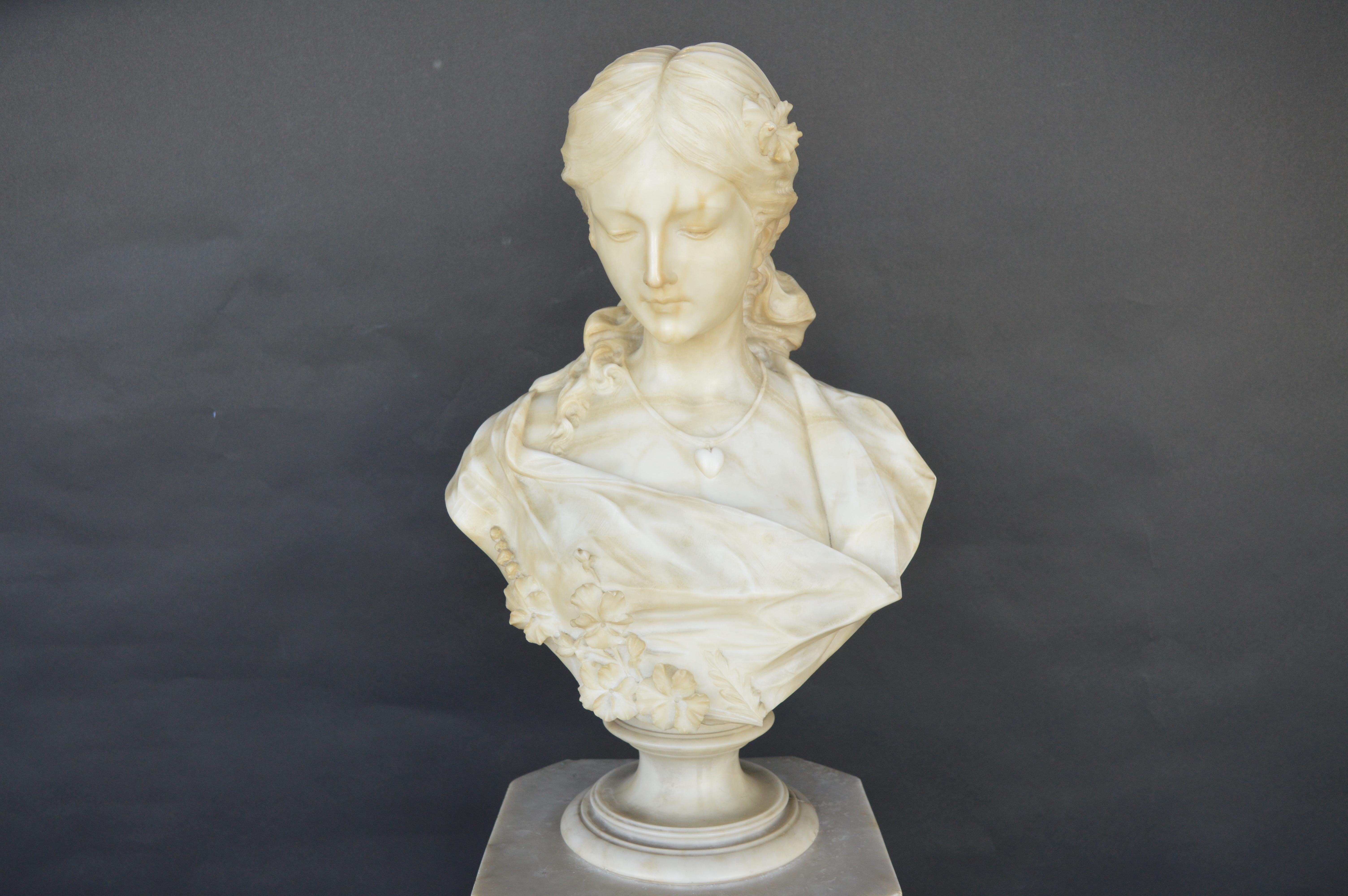 Hand Carved Marble Bust of Sarah Siddon with Original Pedestal In Good Condition For Sale In Los Angeles, CA