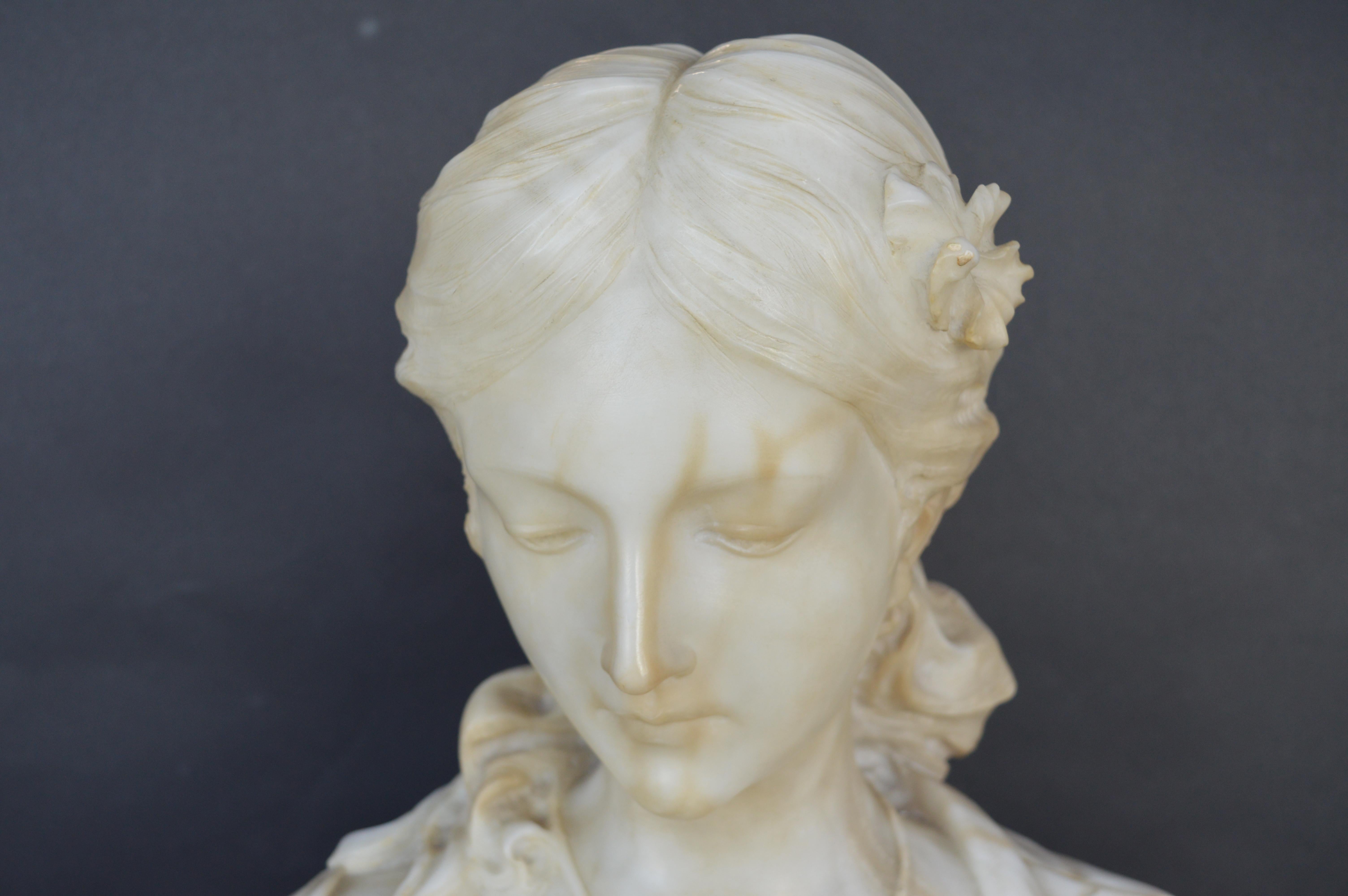 Early 19th Century Hand Carved Marble Bust of Sarah Siddon with Original Pedestal For Sale