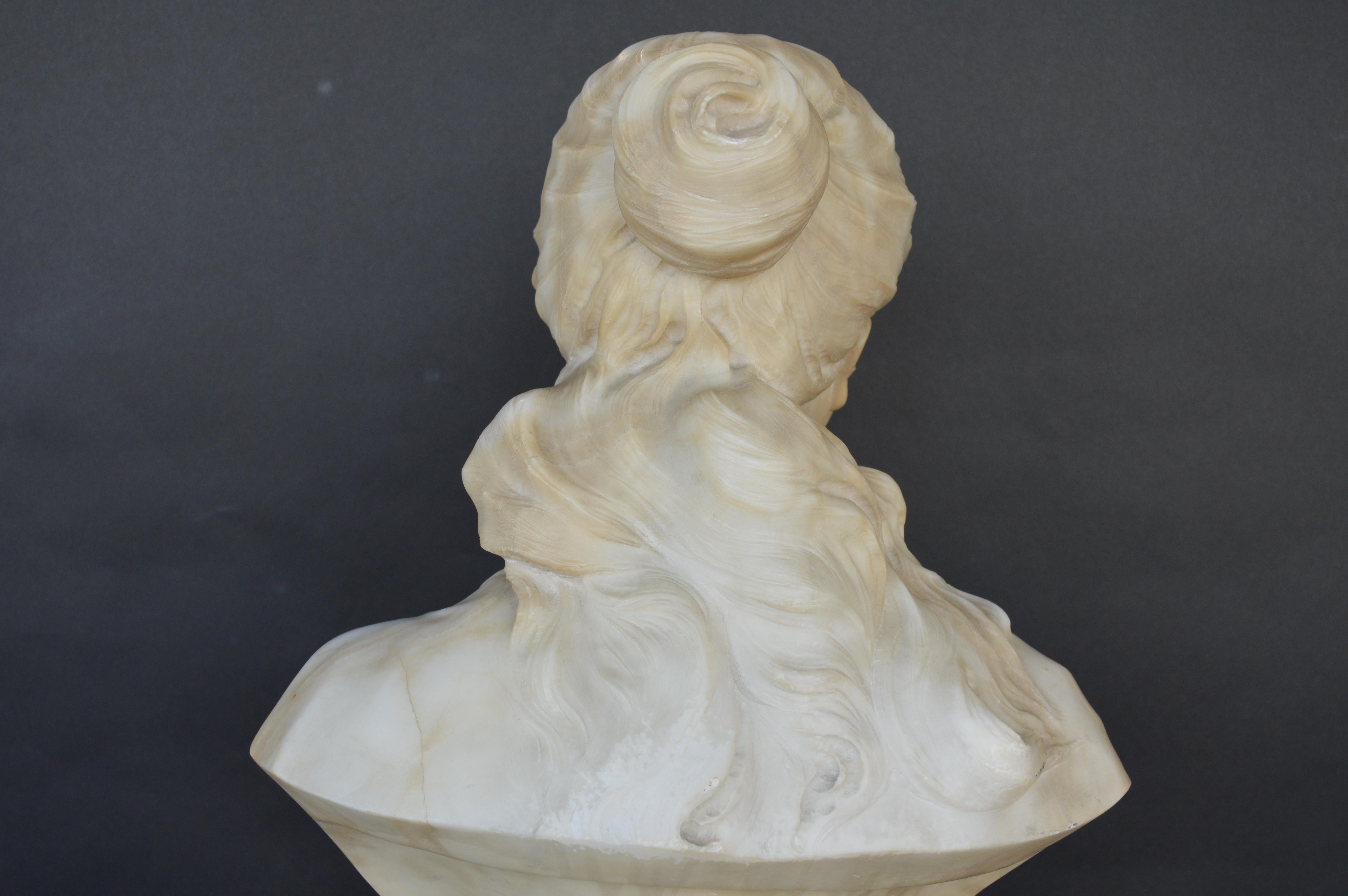 Hand Carved Marble Bust of Sarah Siddon with Original Pedestal For Sale 1
