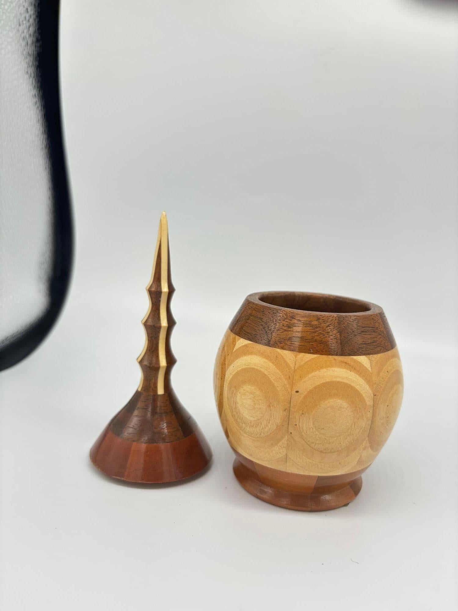Contemporary Hand Carved Marquetry Inlay Pear Shaped Vessel with Lid For Sale