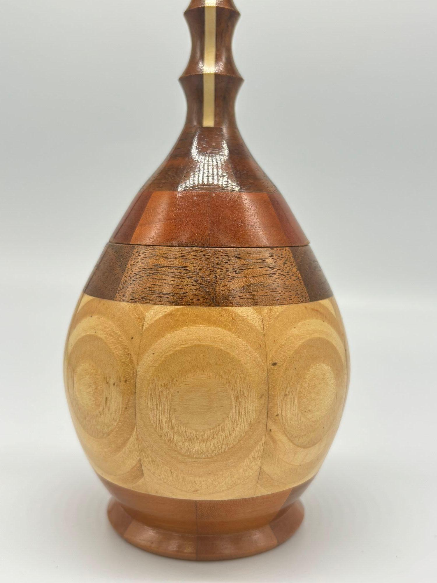 Hand Carved Marquetry Inlay Pear Shaped Vessel with Lid For Sale 3
