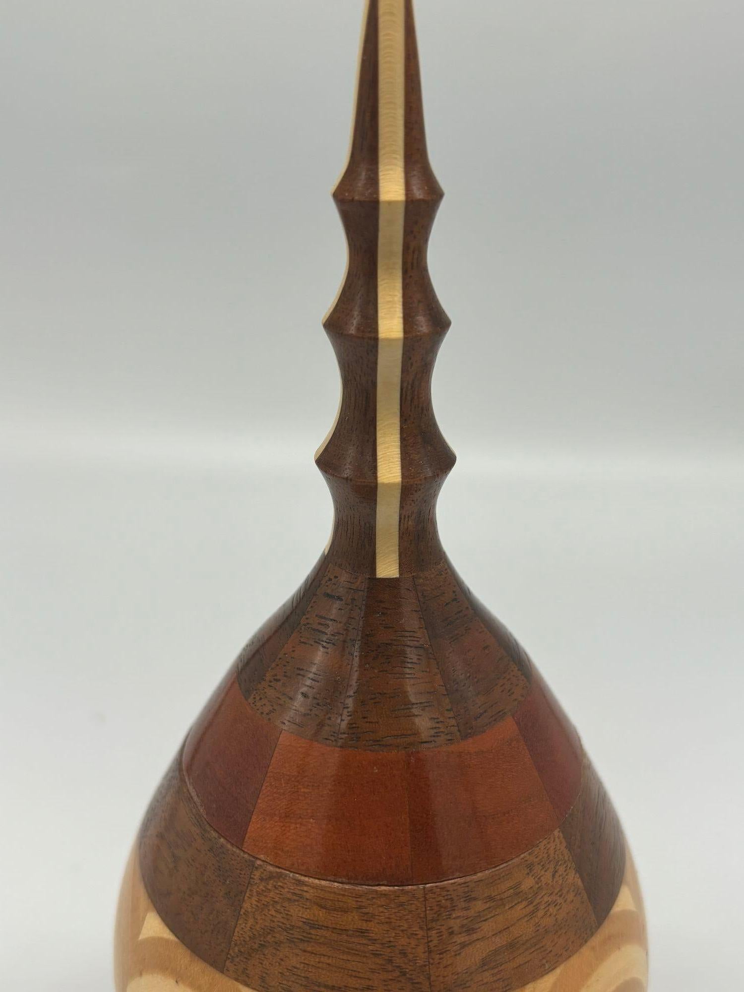 Hand Carved Marquetry Inlay Pear Shaped Vessel with Lid For Sale 4