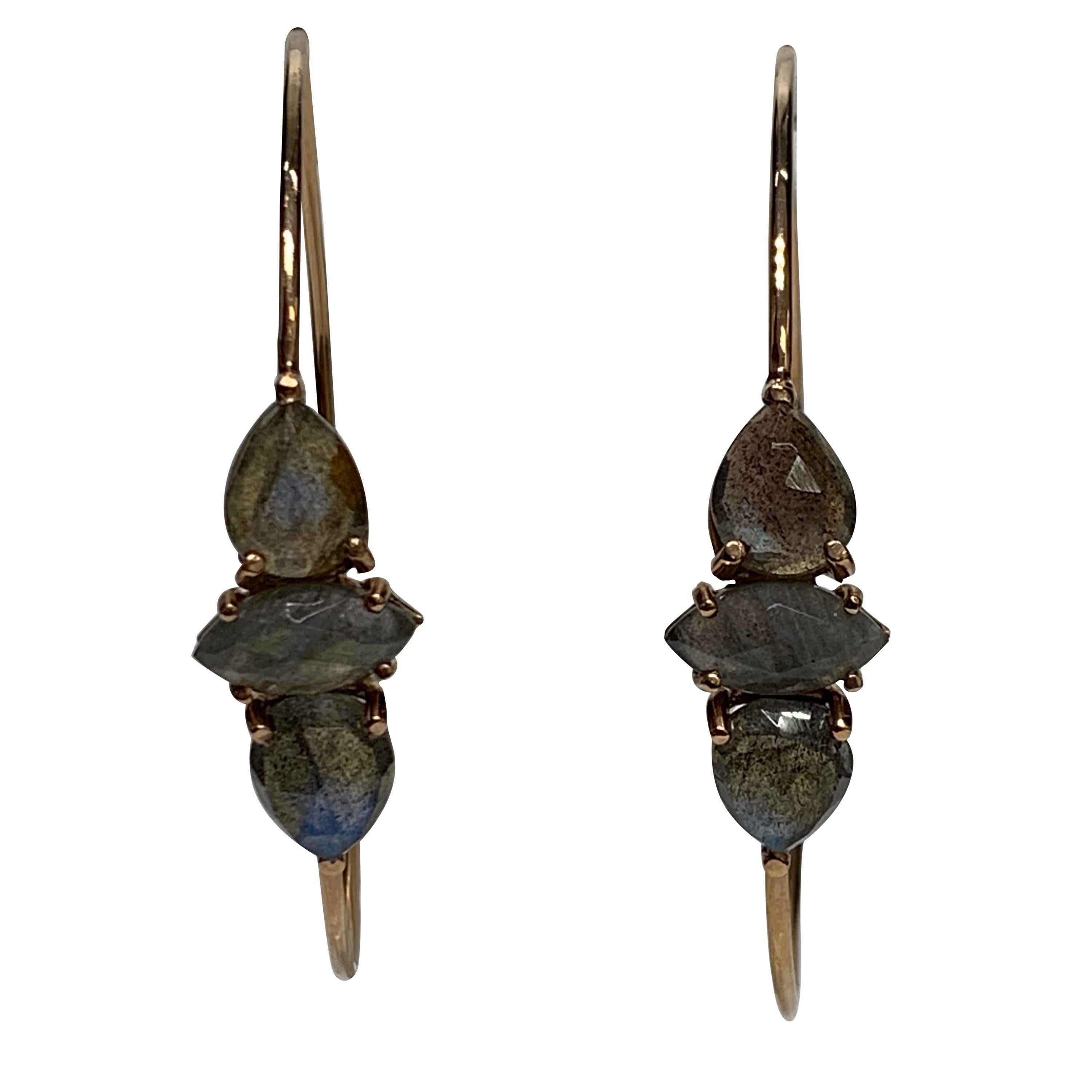 Labradorite Marquise, Rose Gold Hoop Earrings For Sale