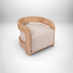 Hand-Carved Massive Oak Outdoor Chair with Rounded Armrests & Oversized Cushion