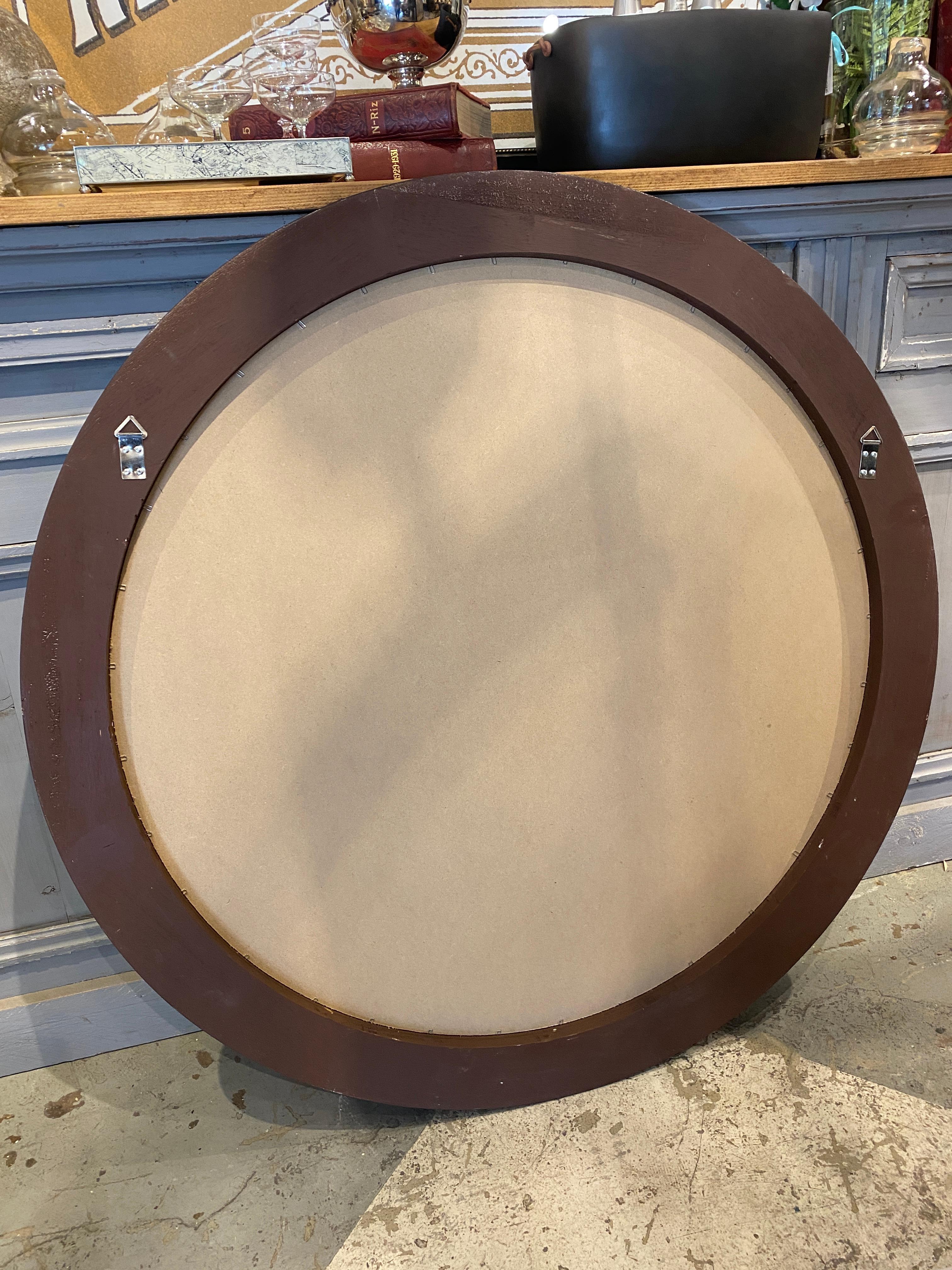 Hand Carved Matte Black and Bronze Gilt Round Mayson Mirror In New Condition In Houston, TX