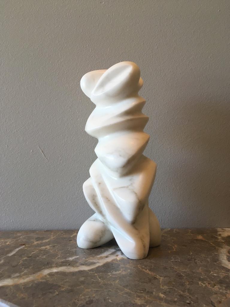 Another wonderful marble sculpture, unsigned, but part of a series by P. Jencik, circa 1998. 

Sculpture No.2 in Bianco Carla marble, is made from a single block and has attractive grey veins throughout. It is a sister piece to Sculpture No.1