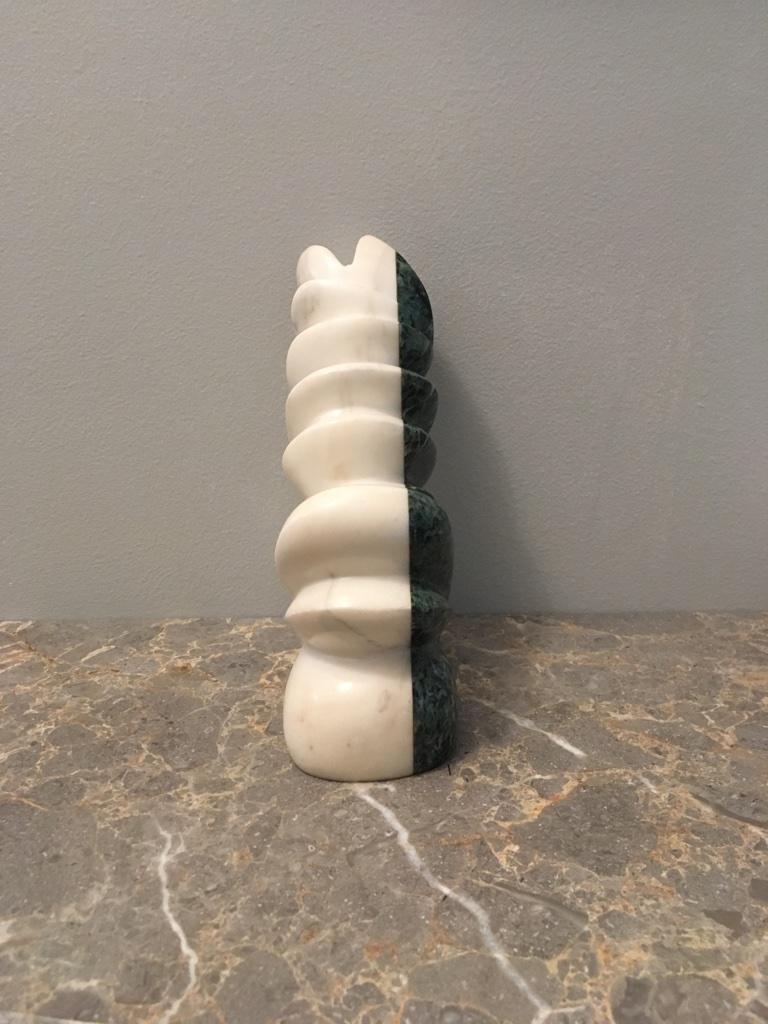 Hand-Carved Hand Carved Memphis Style White and Green Marble Sculpture by Jencik, Unsigned