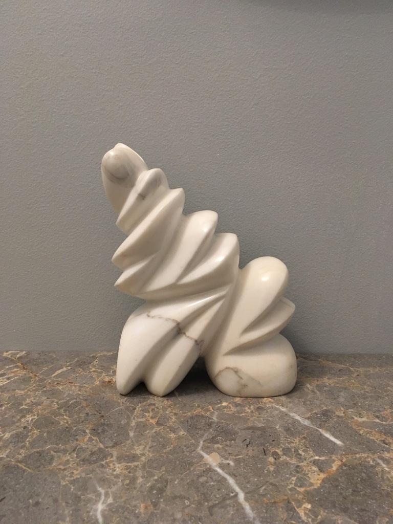 Hand Carved Memphis Style White and Green Marble Sculpture by Jencik, Unsigned In Good Condition In Melbourne, AU