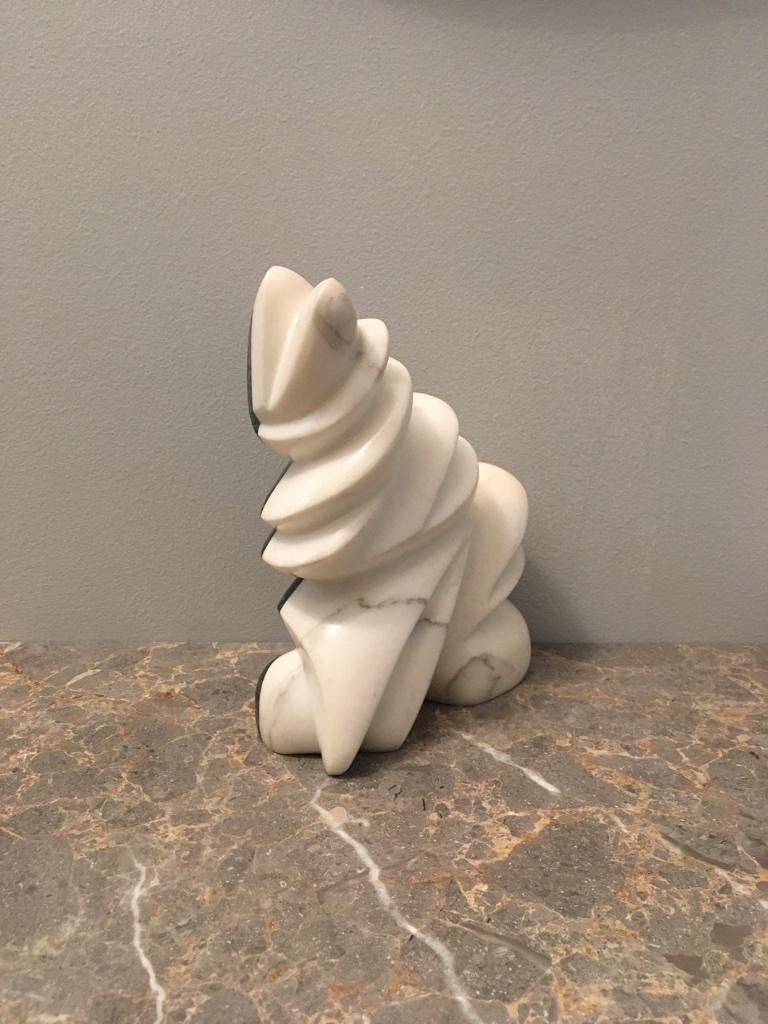 Late 20th Century Hand Carved Memphis Style White and Green Marble Sculpture by Jencik, Unsigned