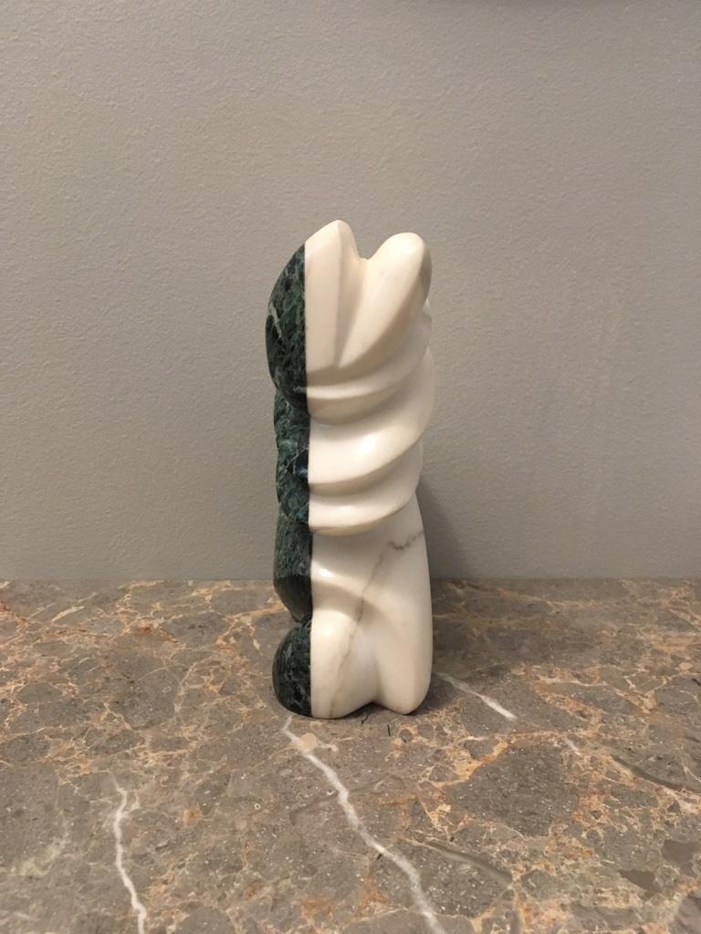Hand Carved Memphis Style White and Green Marble Sculpture by Jencik, Unsigned 1