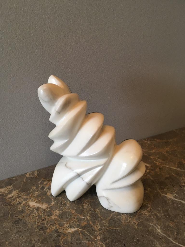 Hand Carved Memphis Style White and Green Marble Sculpture by Jencik, Unsigned 2