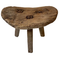 Hand Carved Mesquite Milking Stool from Guanajuato, Mexico, circa 1950s
