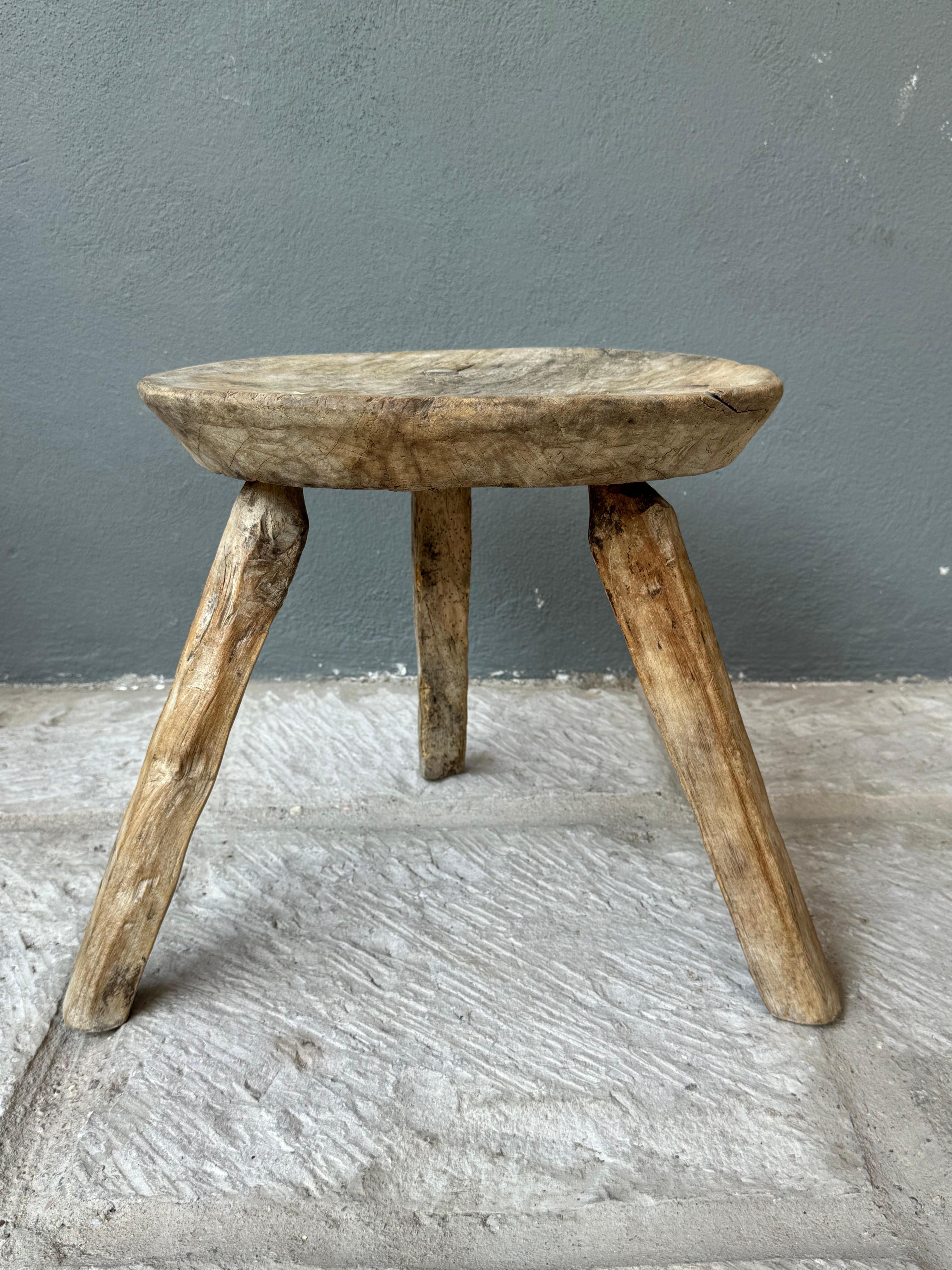 Hand-carved mesquite stool from San Felipe, Guanajuato, circa 1930´s.