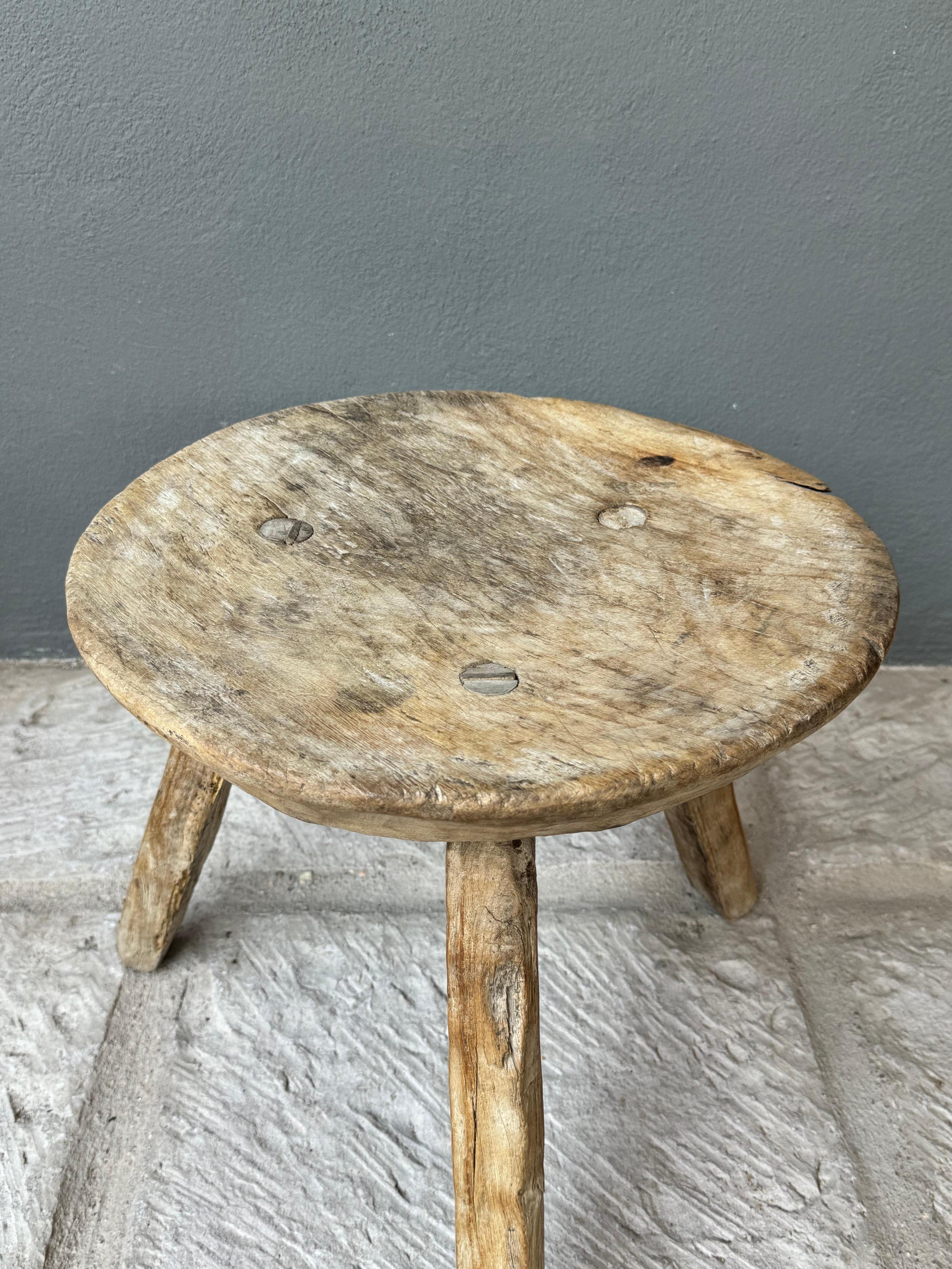Rustic Hand-Carved Mesquite Stool From San Felipe, Guanajuato, Circa 1930´s.