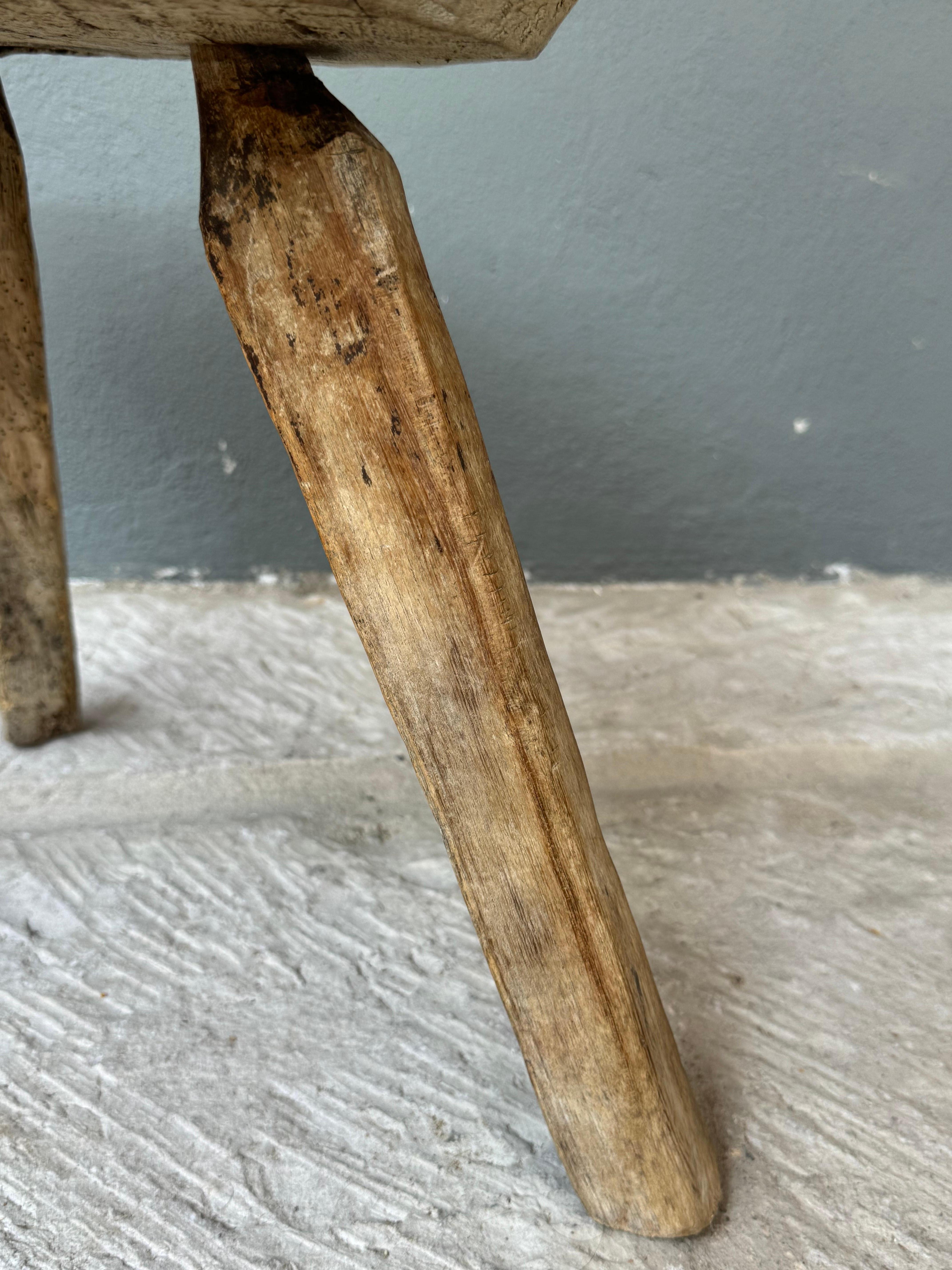 Hardwood Hand-Carved Mesquite Stool From San Felipe, Guanajuato, Circa 1930´s.