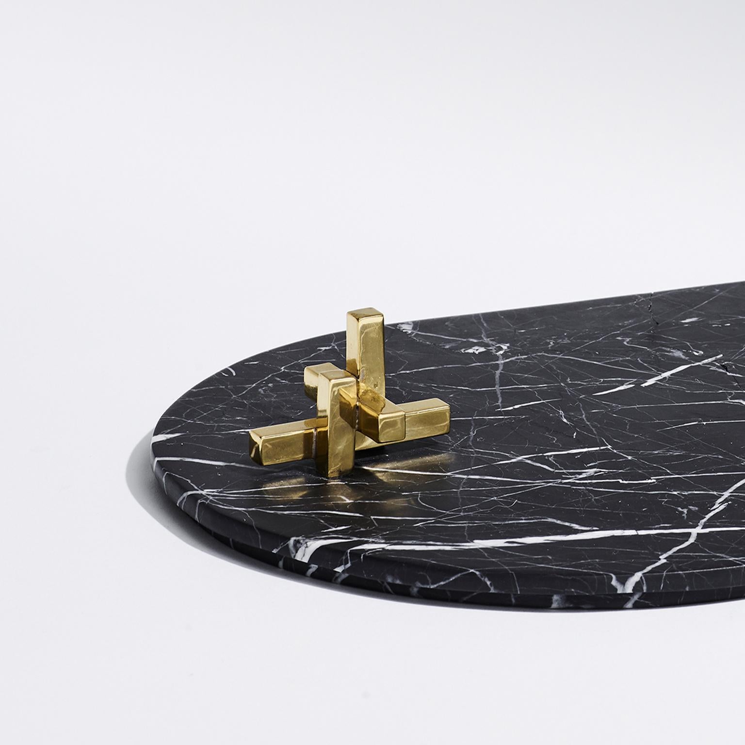 Hand Carved Metropolis Marble Tray (Moderne)