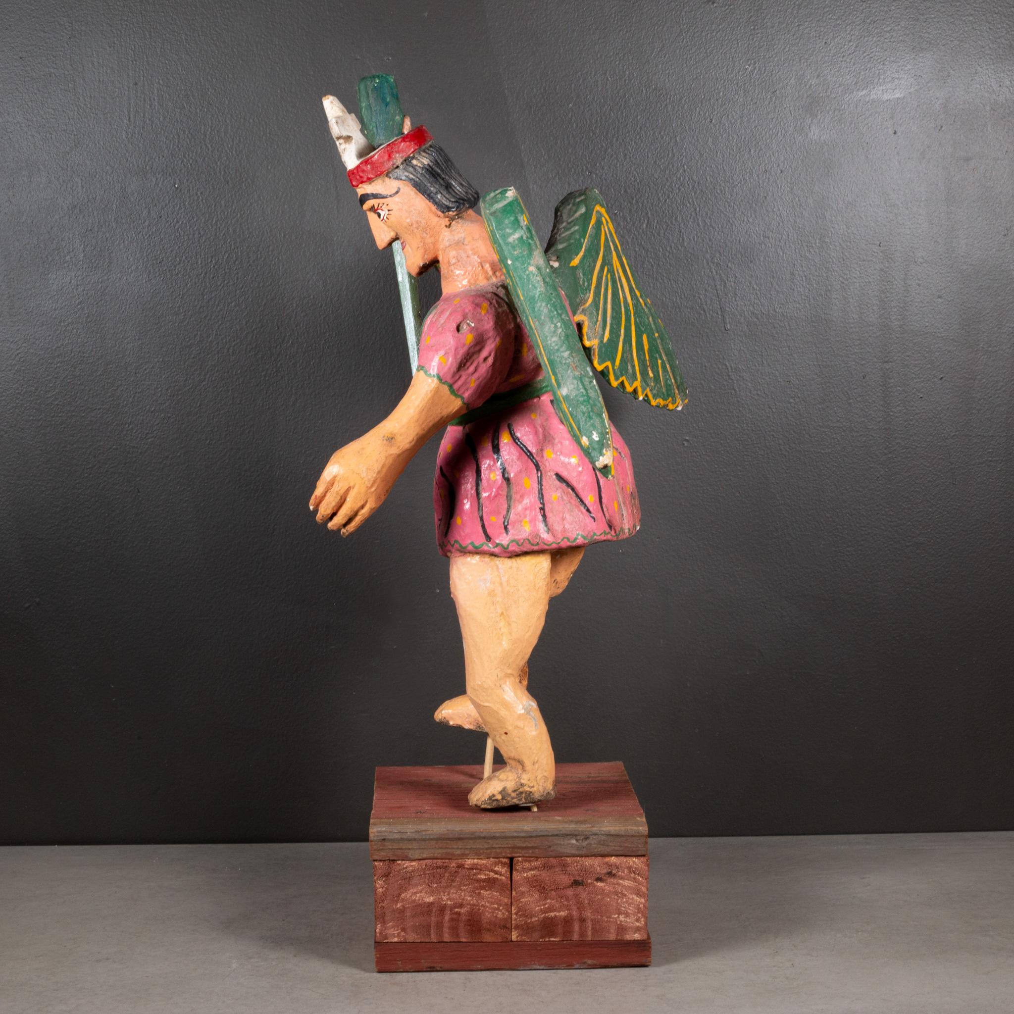 About

Hand carved, painted Mexican wooden folk art archangel on custom stand.

 Creator Unknown. Mexico.
Date of manufacture circa 1940-1970.
Materials and techniques paint, wood.
Condition good. Wear consistent with age and