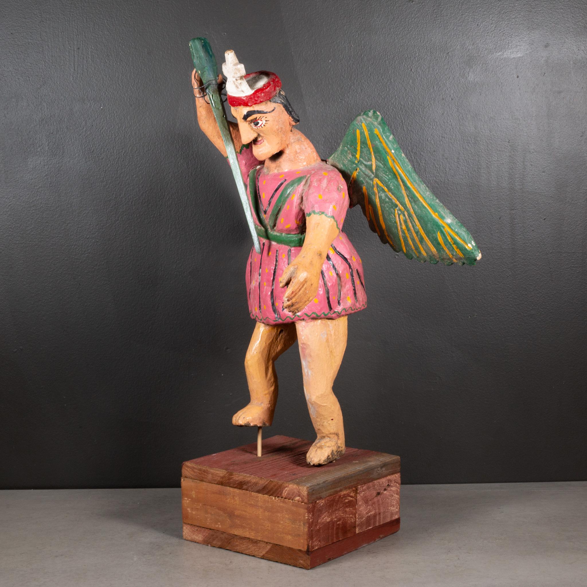 Hand Carved Mexican Folk Art Archangel, circa 1940-1970 (FREE SHIPPING) In Good Condition For Sale In San Francisco, CA