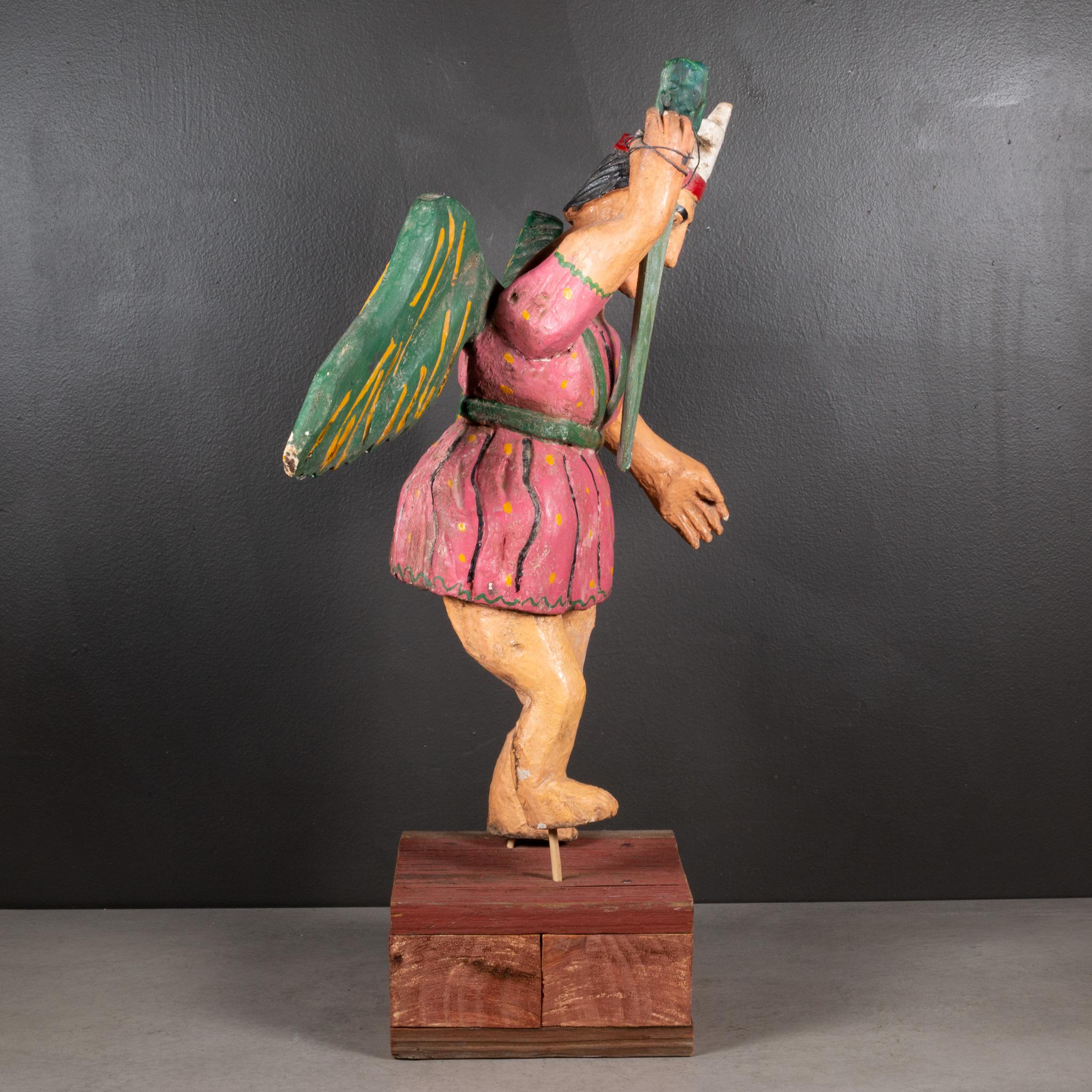 Wood Hand Carved Mexican Folk Art Archangel, circa 1940-1970 (FREE SHIPPING) For Sale