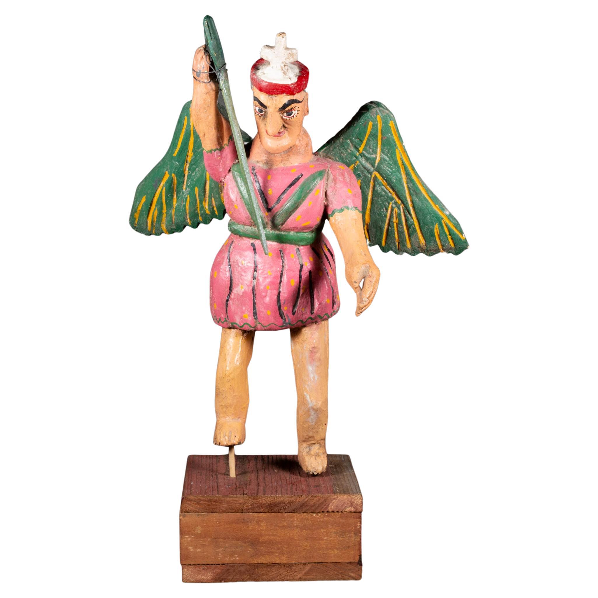 Hand Carved Mexican Folk Art Archangel, circa 1940-1970 (FREE SHIPPING) For Sale