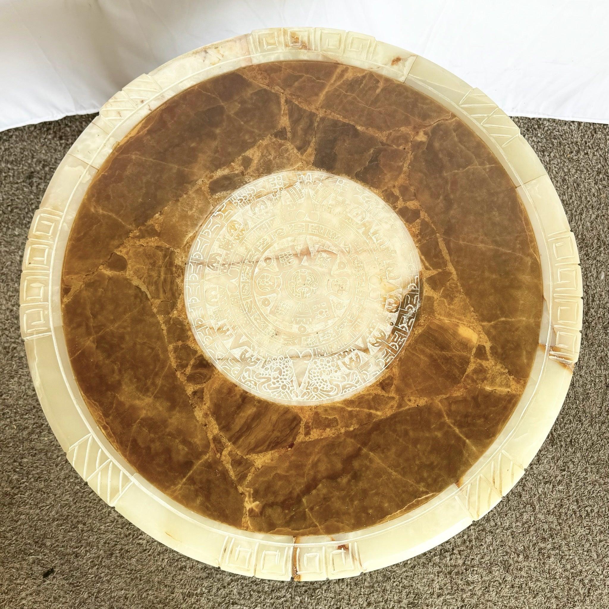 Table d'appoint mexicaine sculptée à la main en onyx vert en vente 4